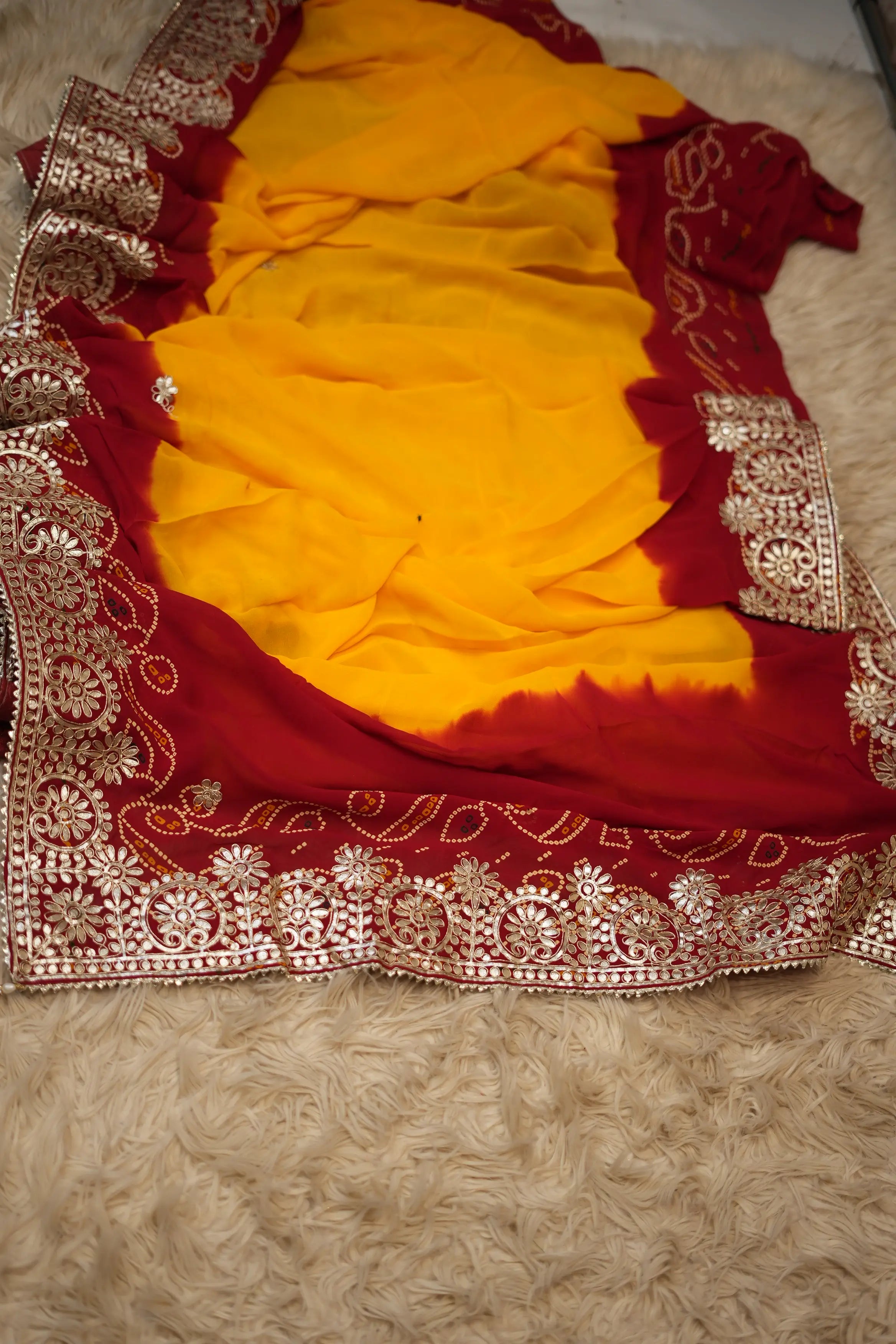 Shekhawati Pomcha Saree With Gotta Patti Work (With Blouse)