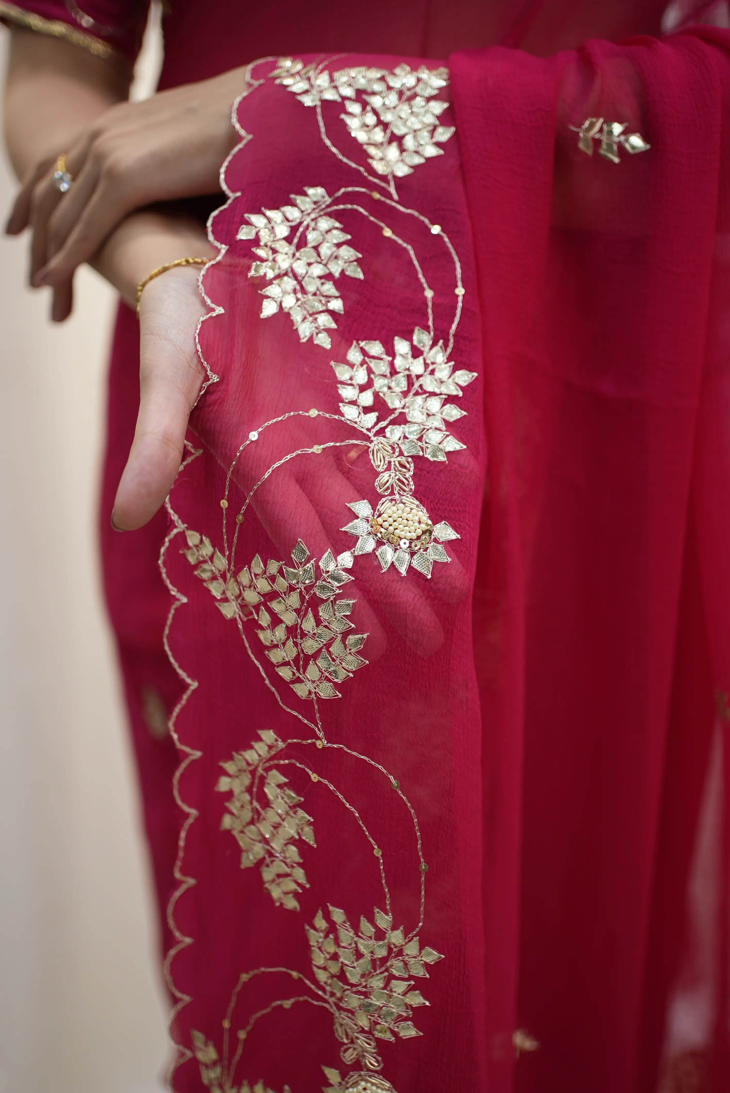 Pure Chiffon Gota Patti Handwork Saree