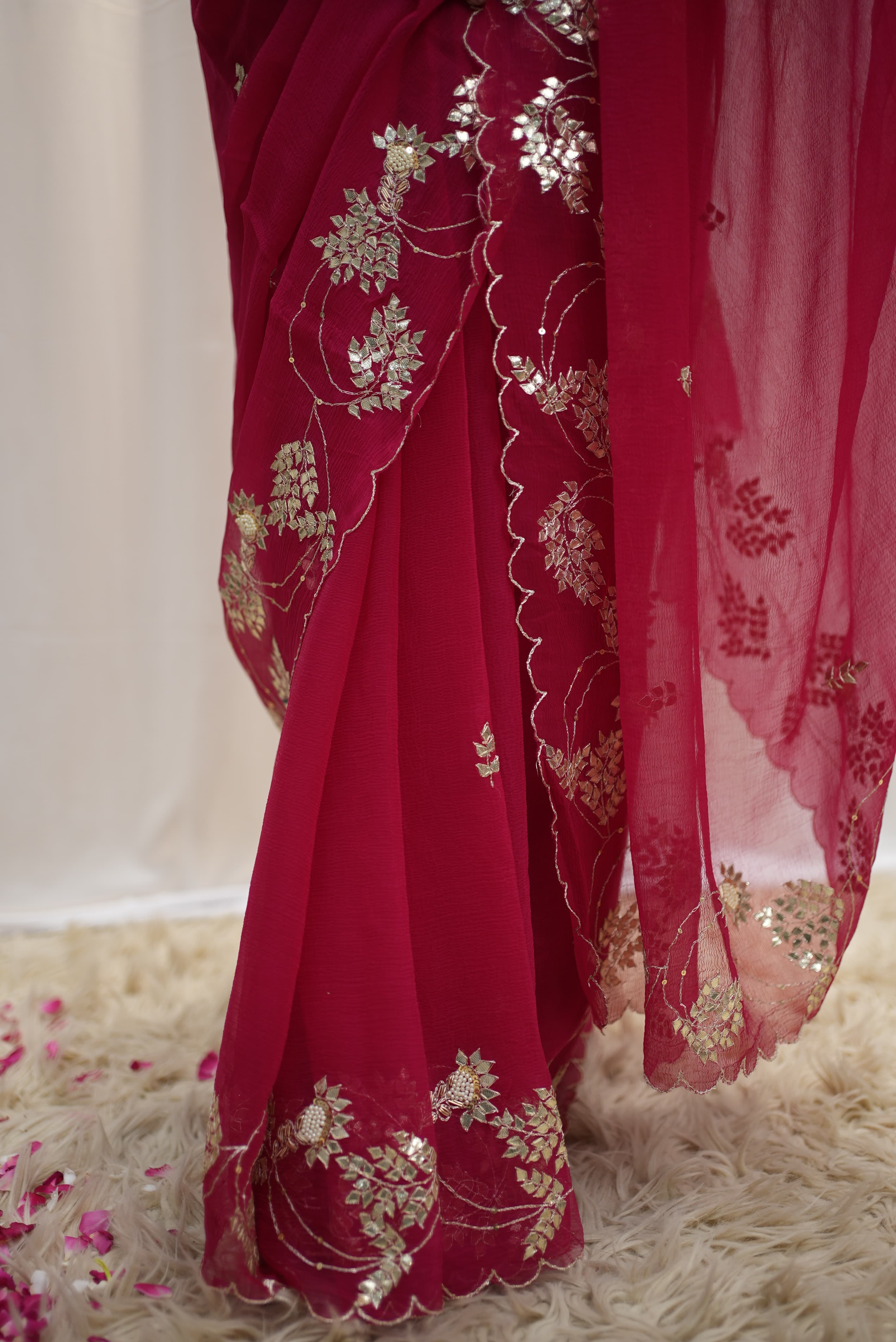 Pure Chiffon Gota Patti Handwork Saree