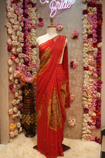 ROYAL CHIFFON FABRIC SAREE WITH AARI TARI & MIRROR WORK (WITH OUT BLOUSE) ##SR478