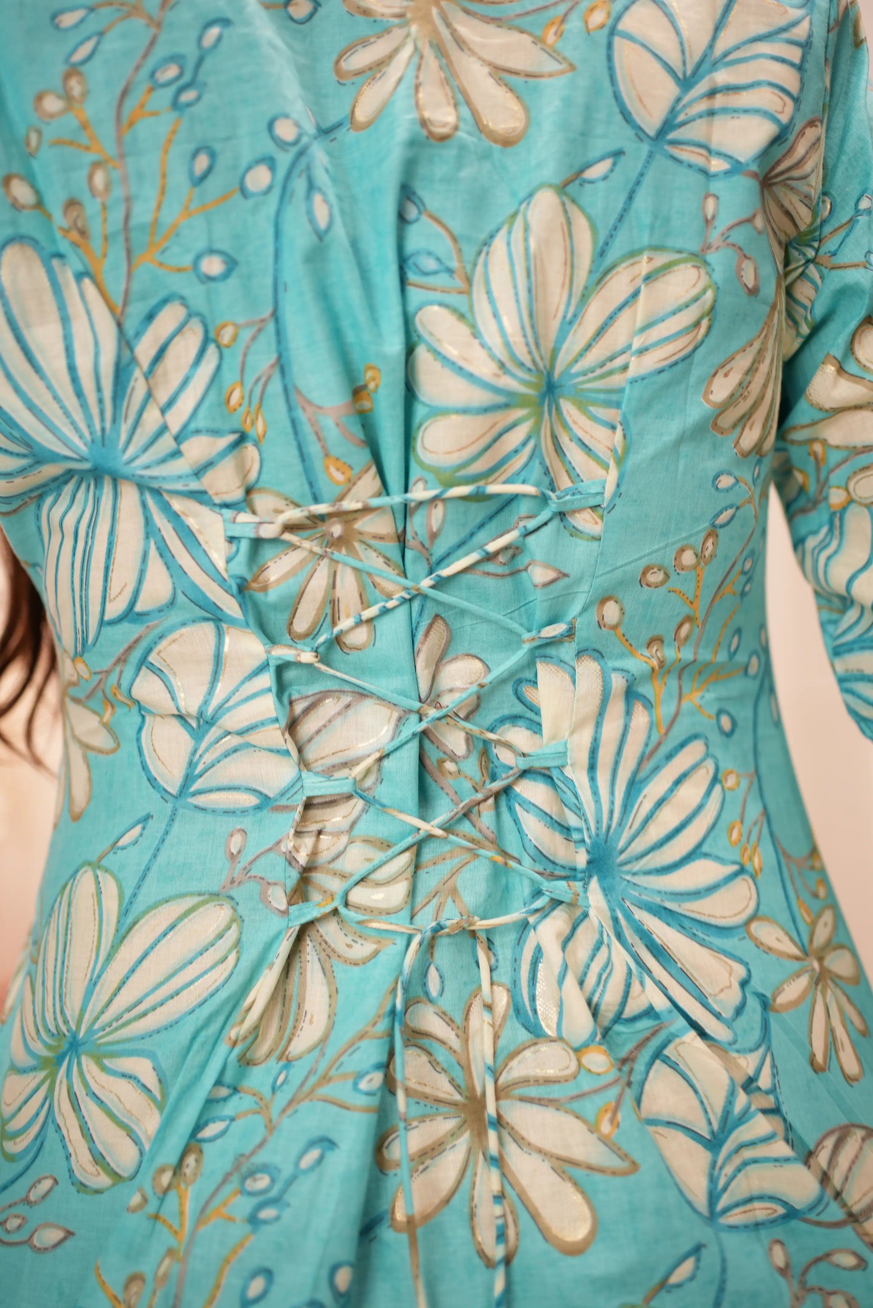 Sky Bloom Floral Cotton Top – Elegant Square Neck Printed Kurti