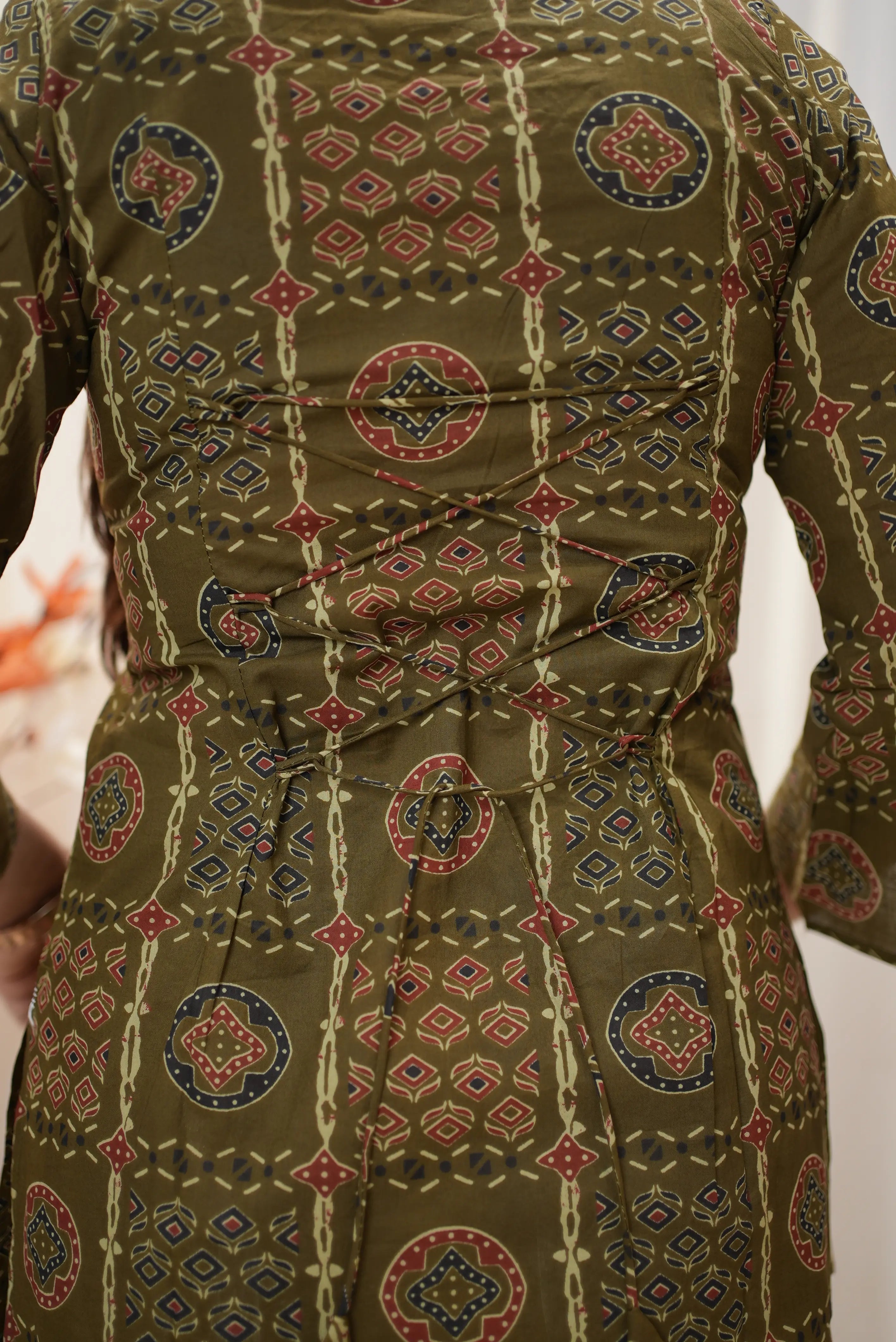 Olive Green Printed Straight Kurti For Women | Elegant Ethnic Wear With Stylish Back Detail
