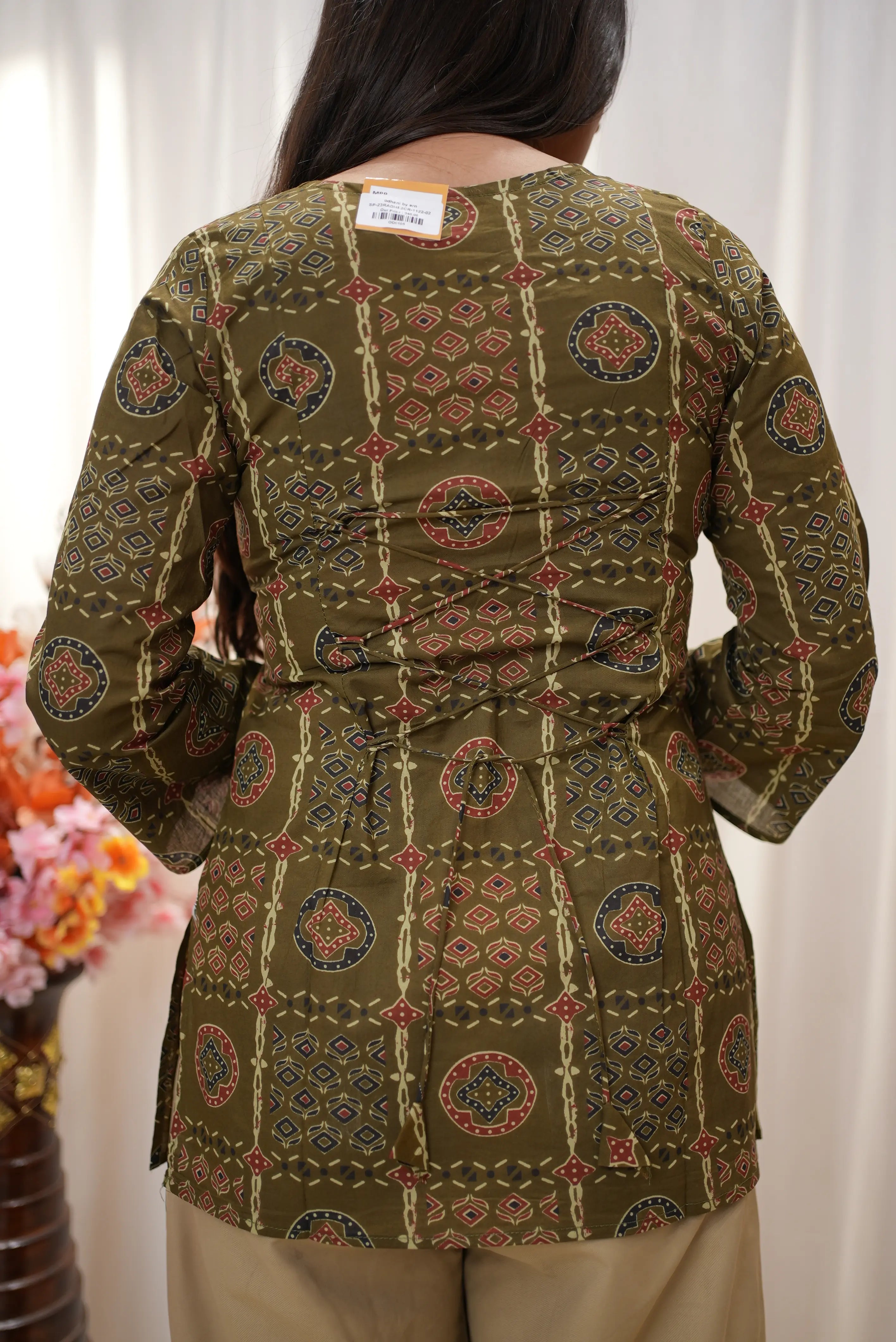 Olive Green Printed Straight Kurti For Women | Elegant Ethnic Wear With Stylish Back Detail