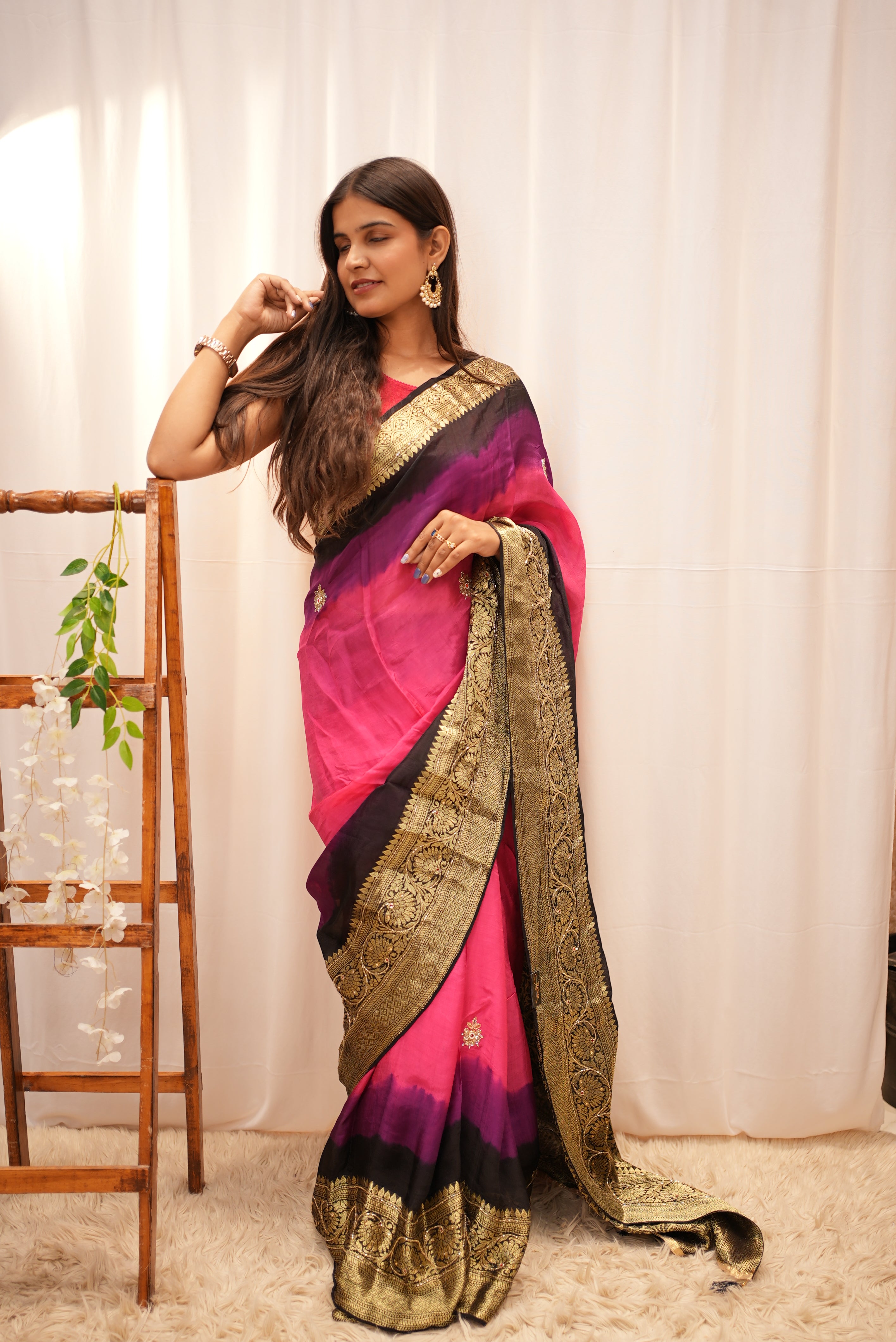 Multi Color Zari Weaving Handwork Touch Saree