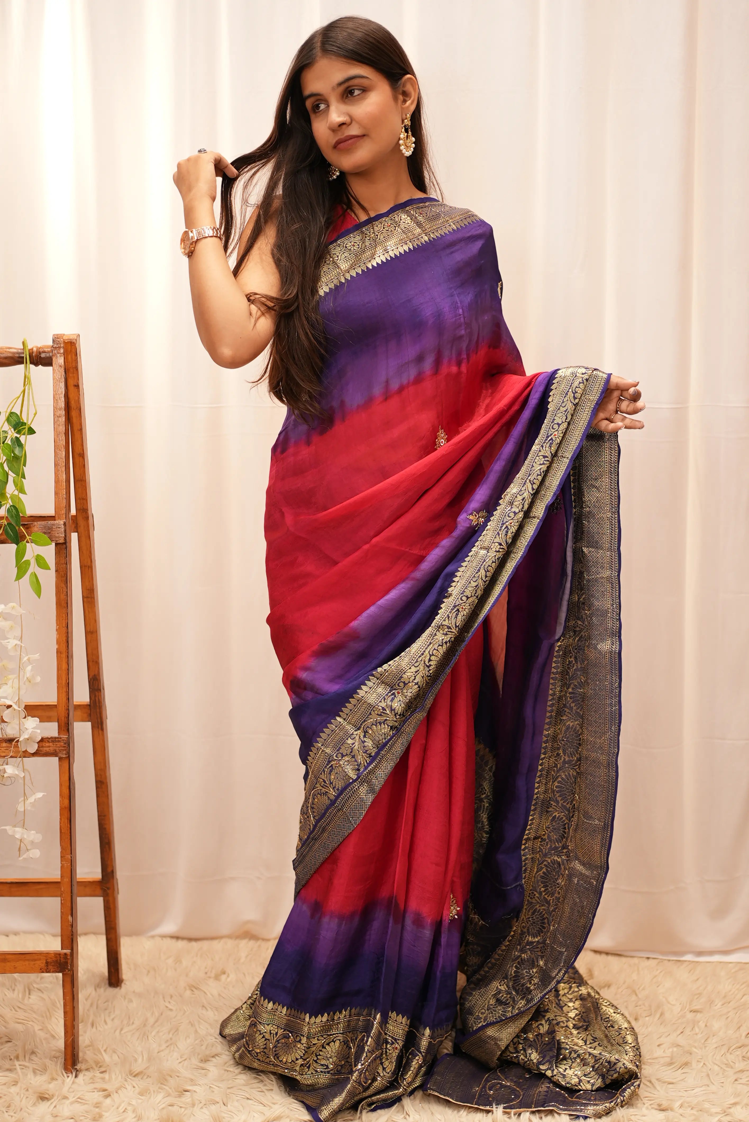 Multi Color Zari Weaving Handwork Touch Saree