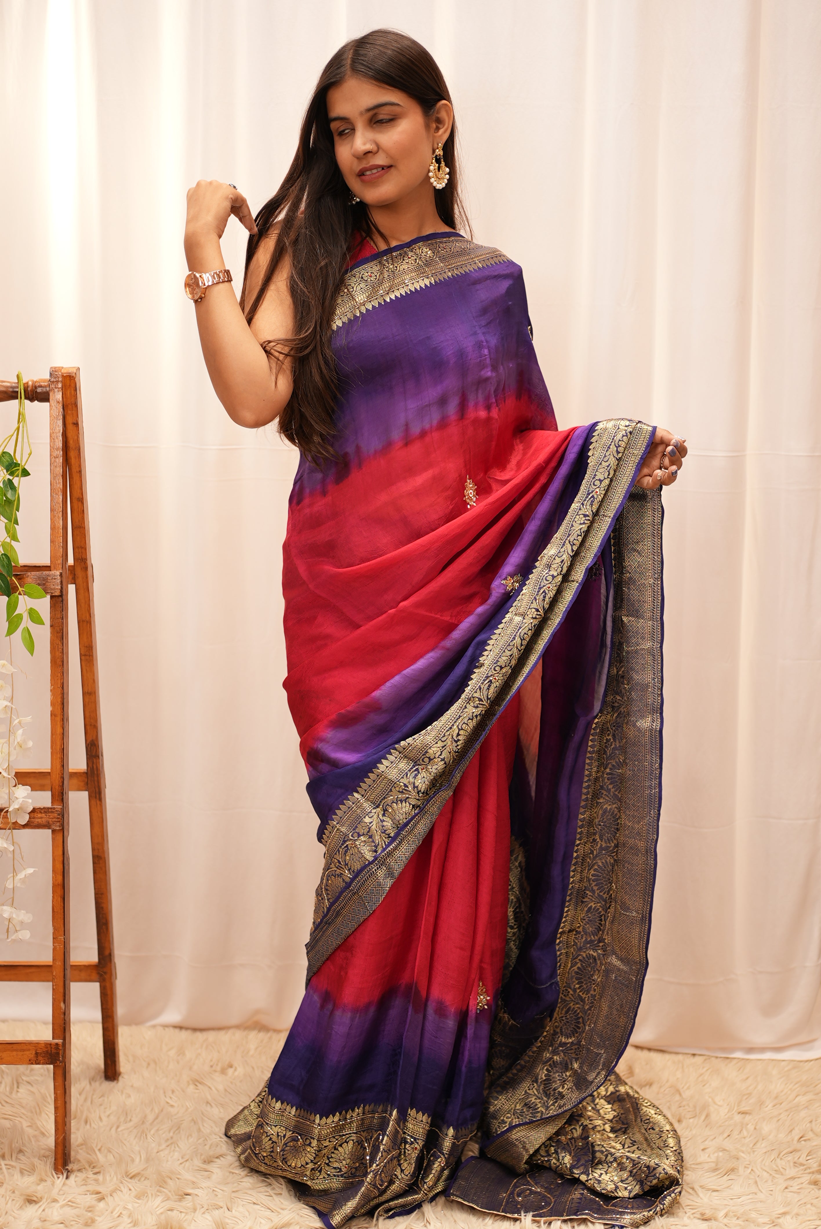 Multi Color Zari Weaving Handwork Touch Saree
