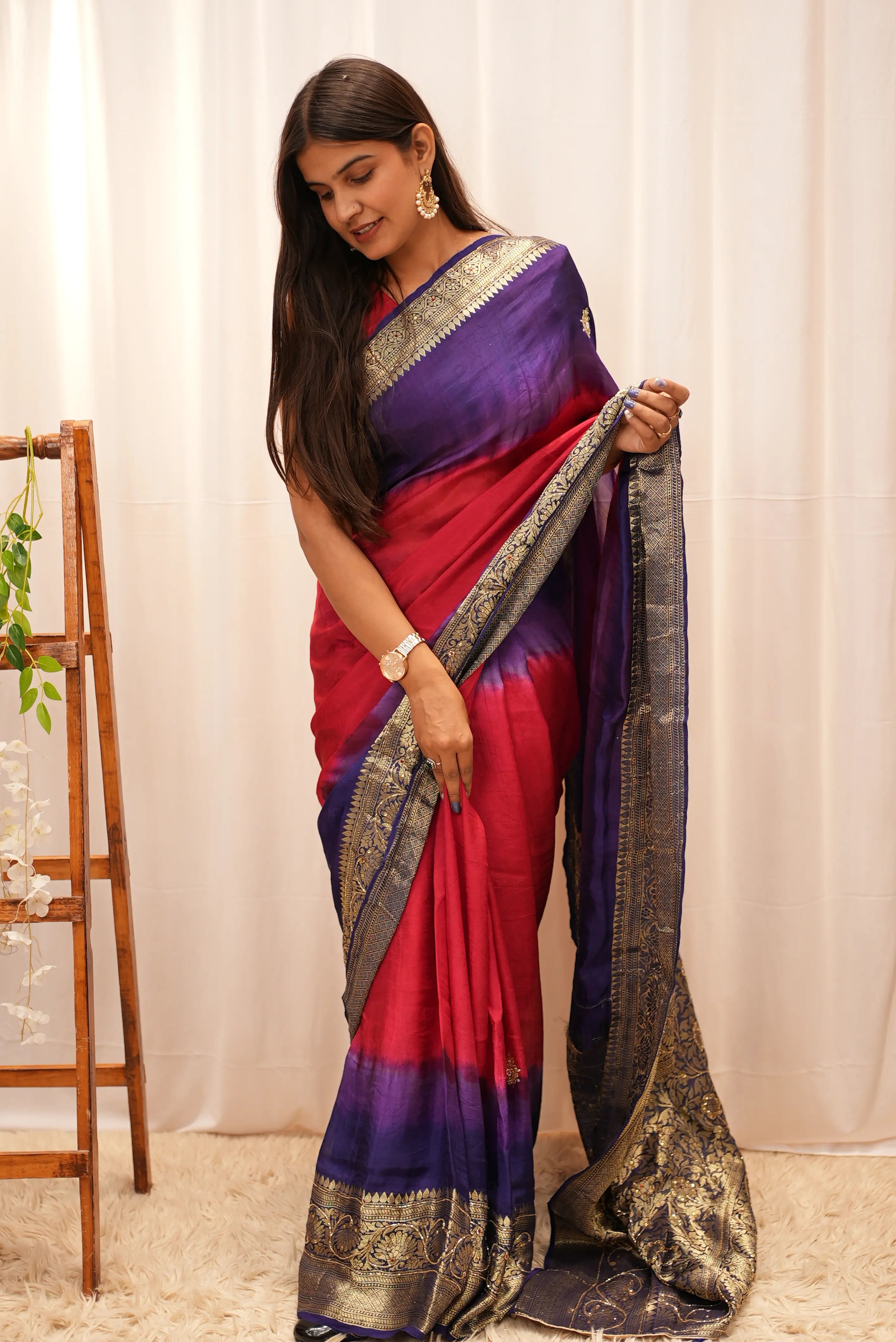 Multi Color Zari Weaving Handwork Touch Saree
