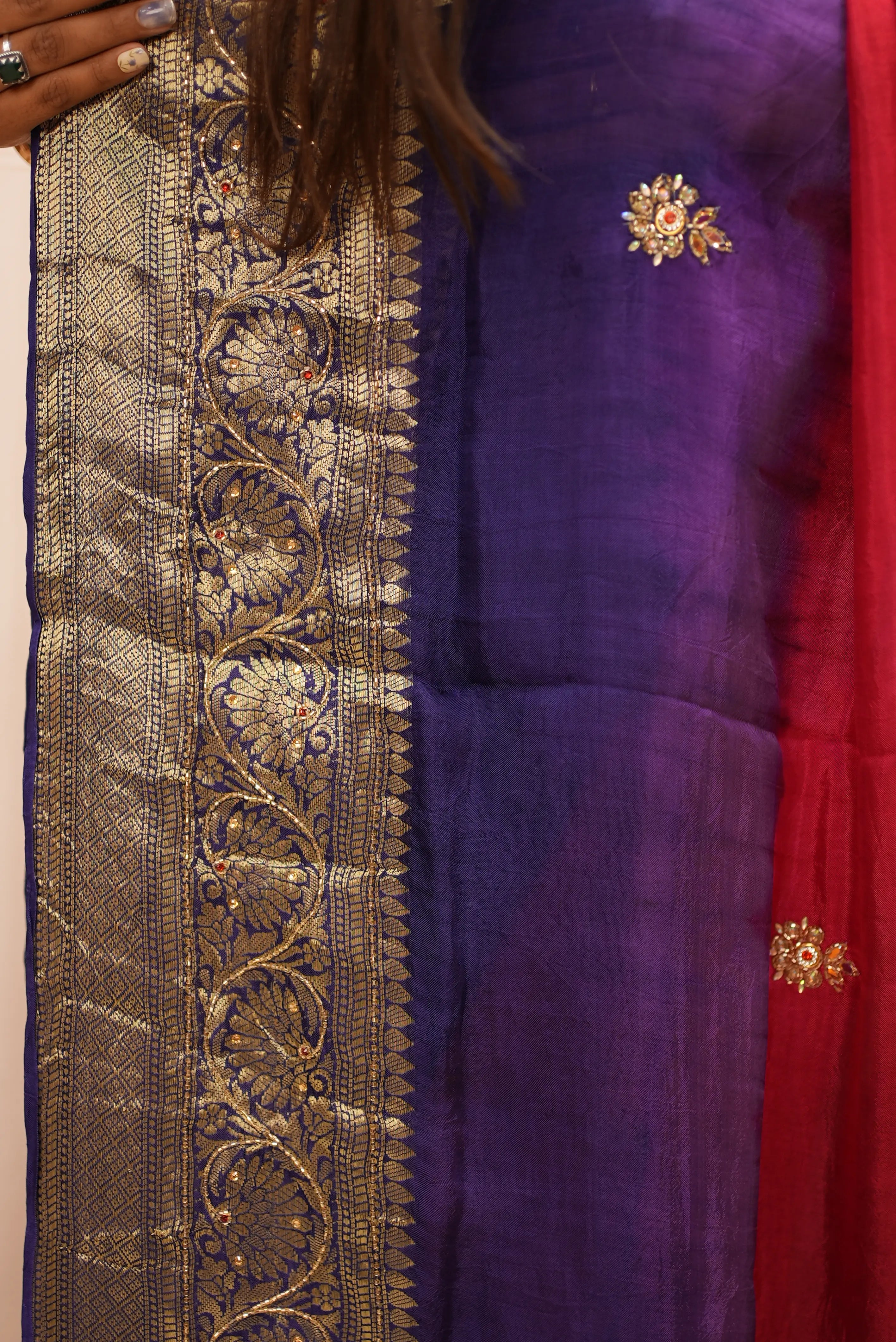 Multi Color Zari Weaving Handwork Touch Saree