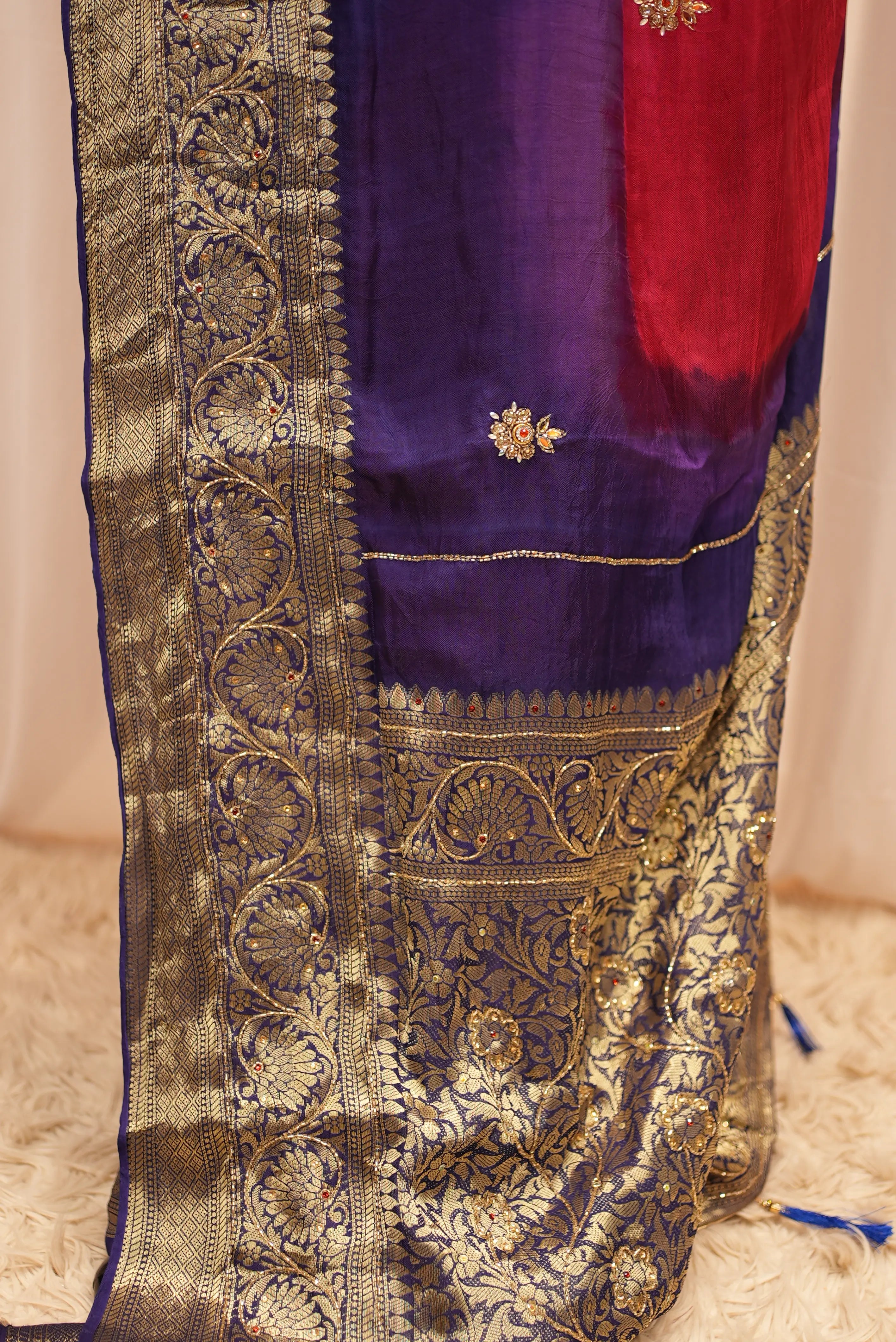 Multi Color Zari Weaving Handwork Touch Saree