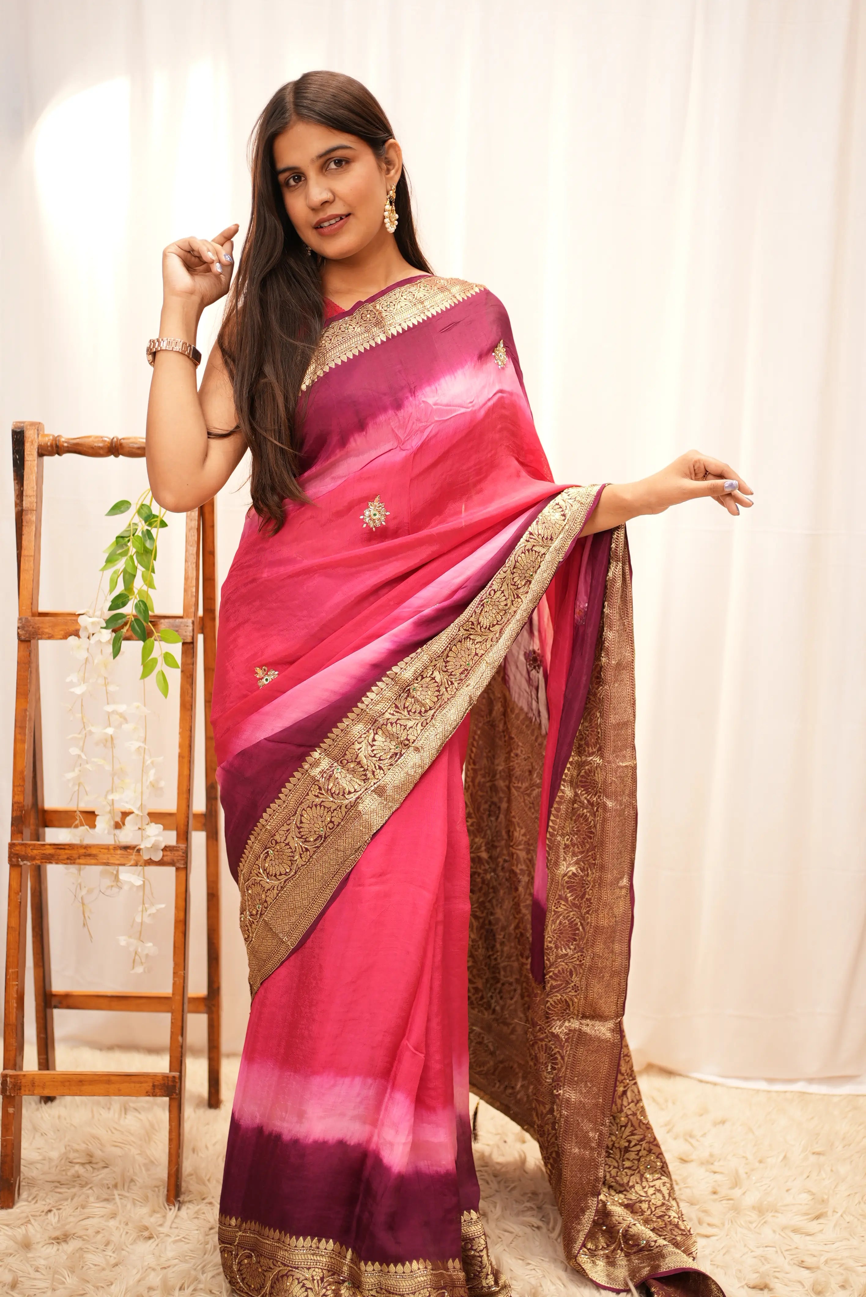 Multi Color Zari Weaving Handwork Touch Saree