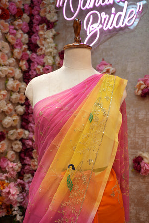 MULTI COLOR ROYAL CHIFFON FABRIC PEACOCK DESIGN DARBARI SAREE WITH HEAVY JAAL PATTERN (WITHOUT BLOUSE) ##SR455