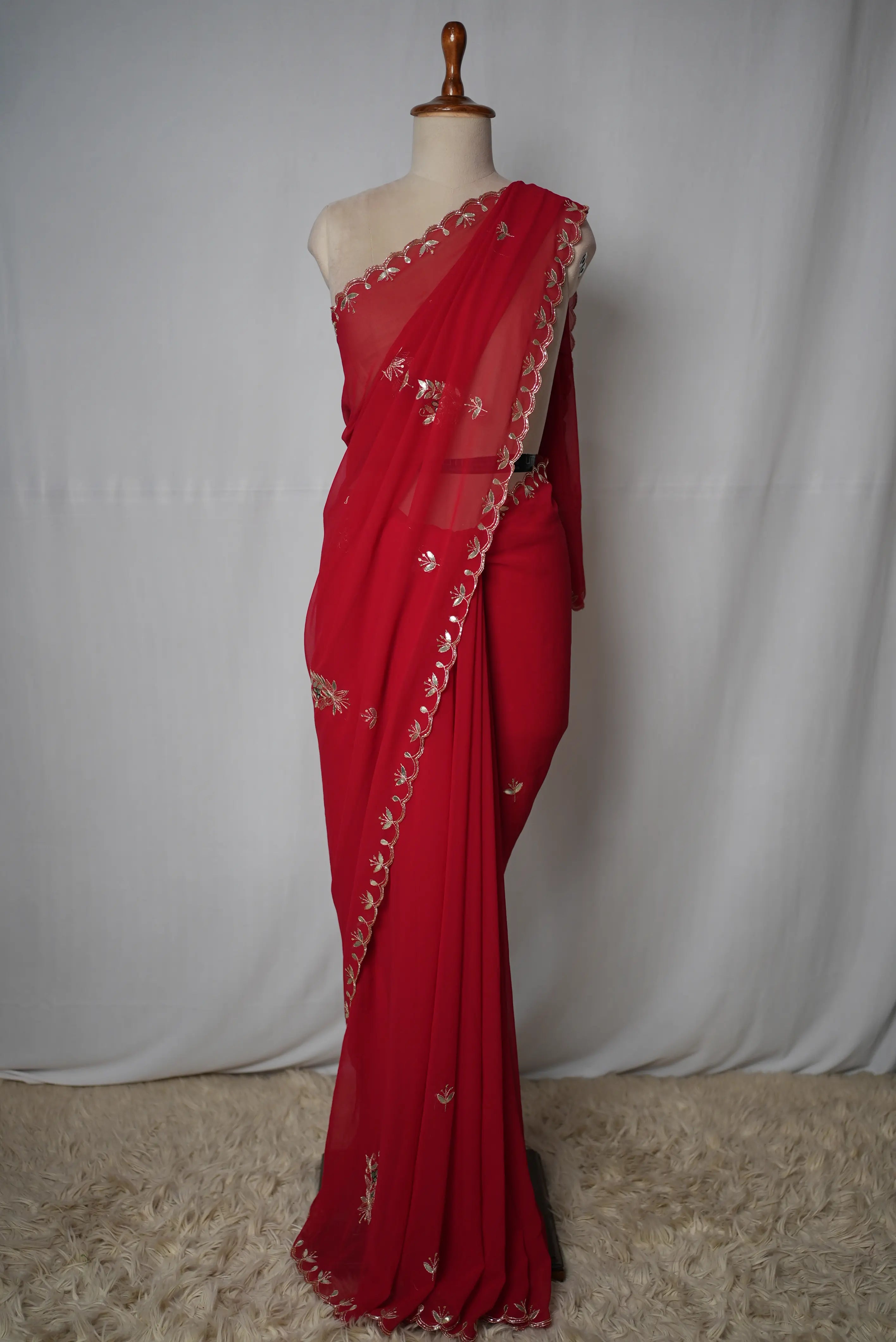 Pure Gotta Patti Work With Georgette fabric With Buti Work Rajputi Saree (With Blouse)