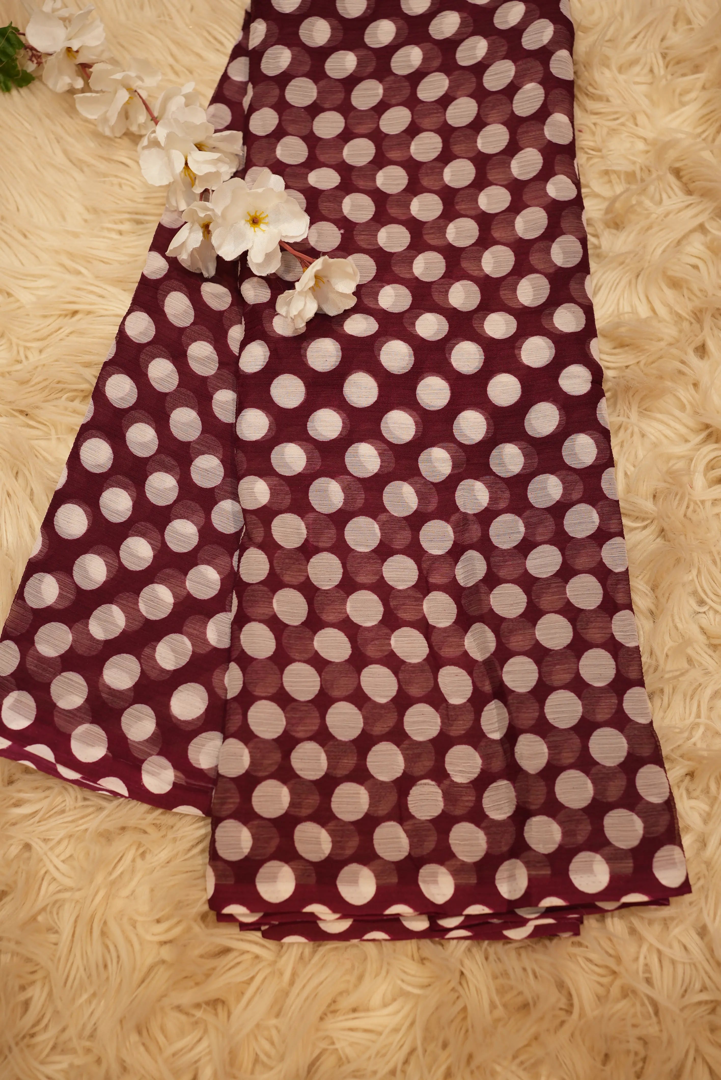Retro Style Polka Dot Saree on Royal Chiffon Fabric