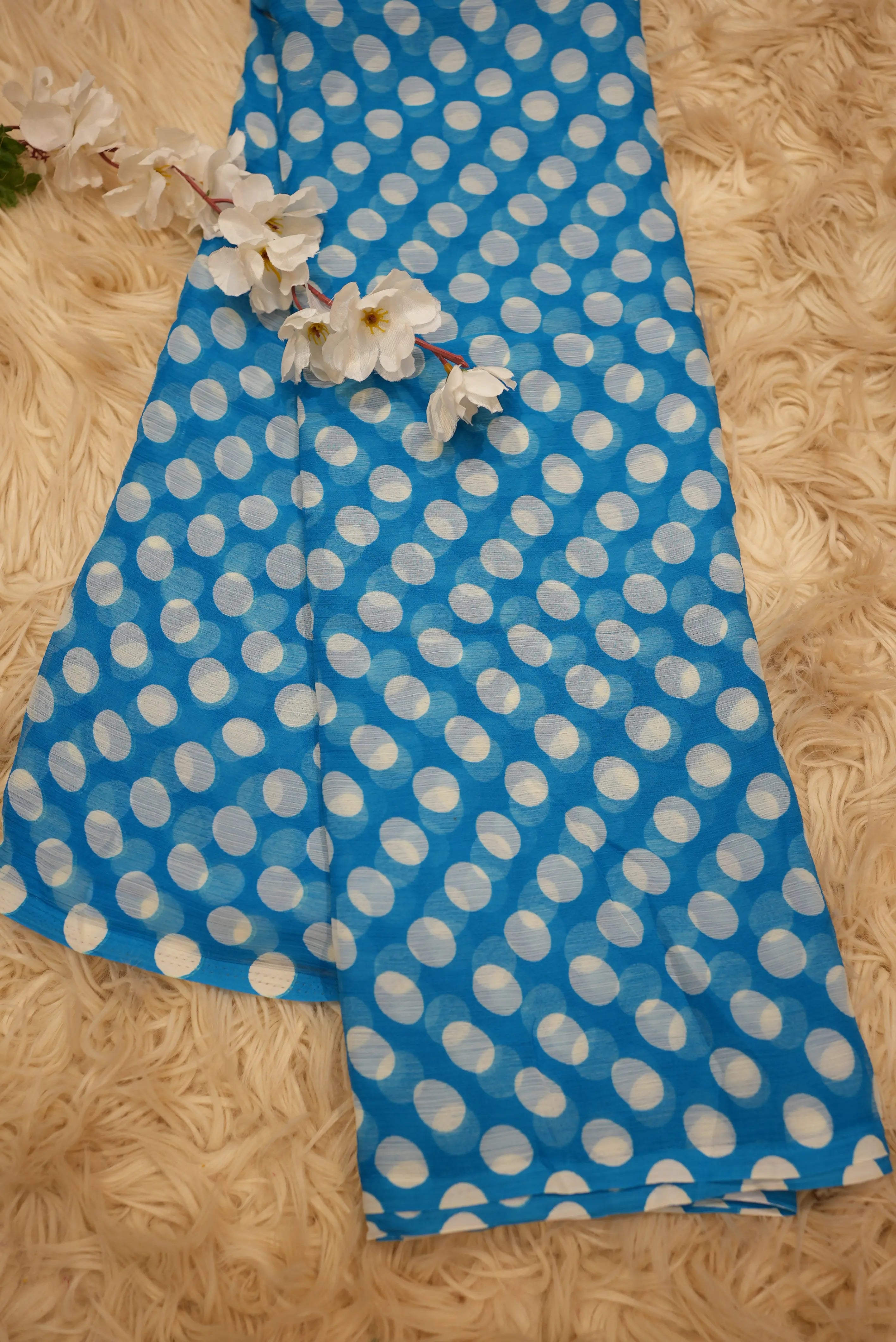 Retro Style Polka Dot Saree on Royal Chiffon Fabric