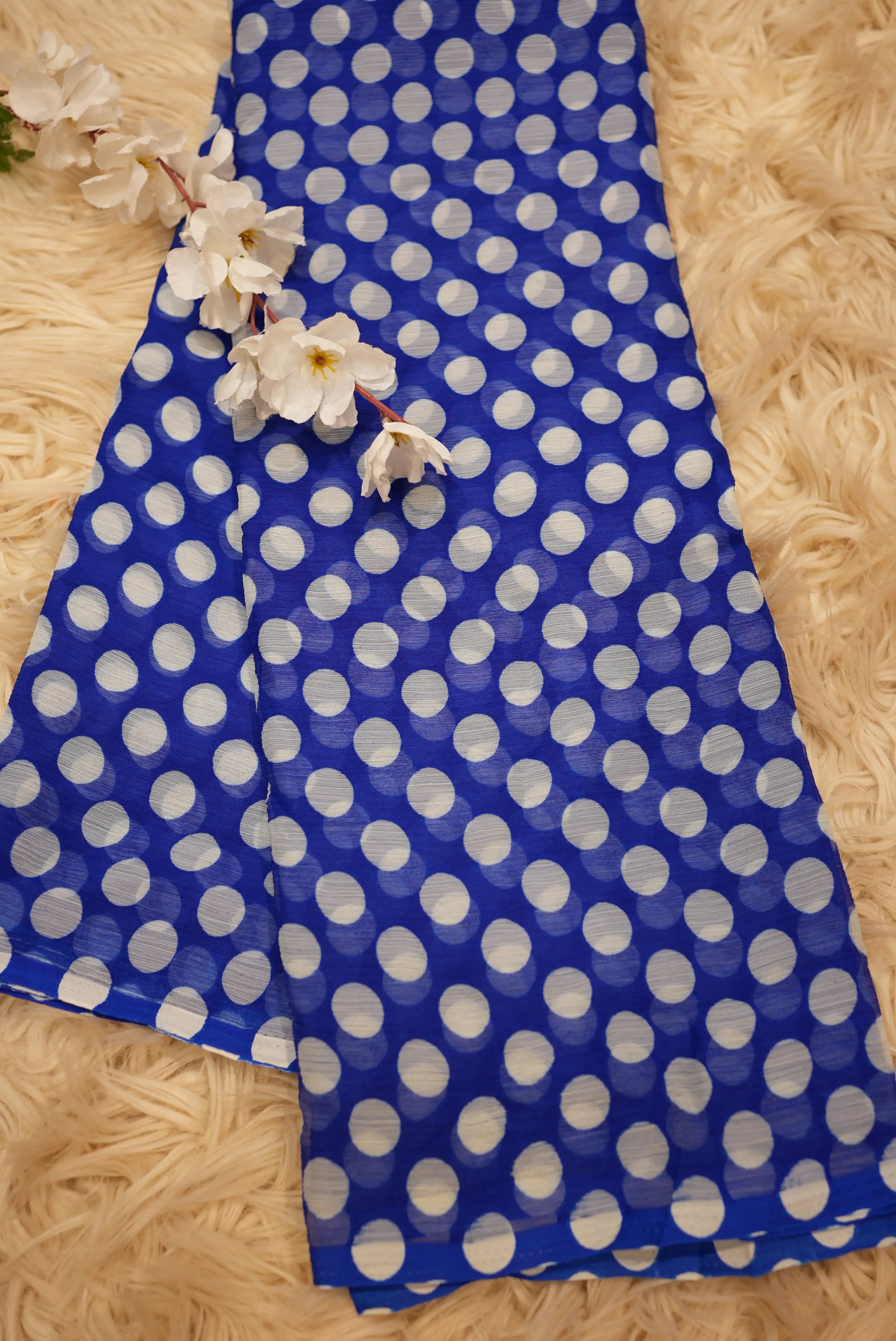 Retro Style Polka Dot Saree on Royal Chiffon Fabric