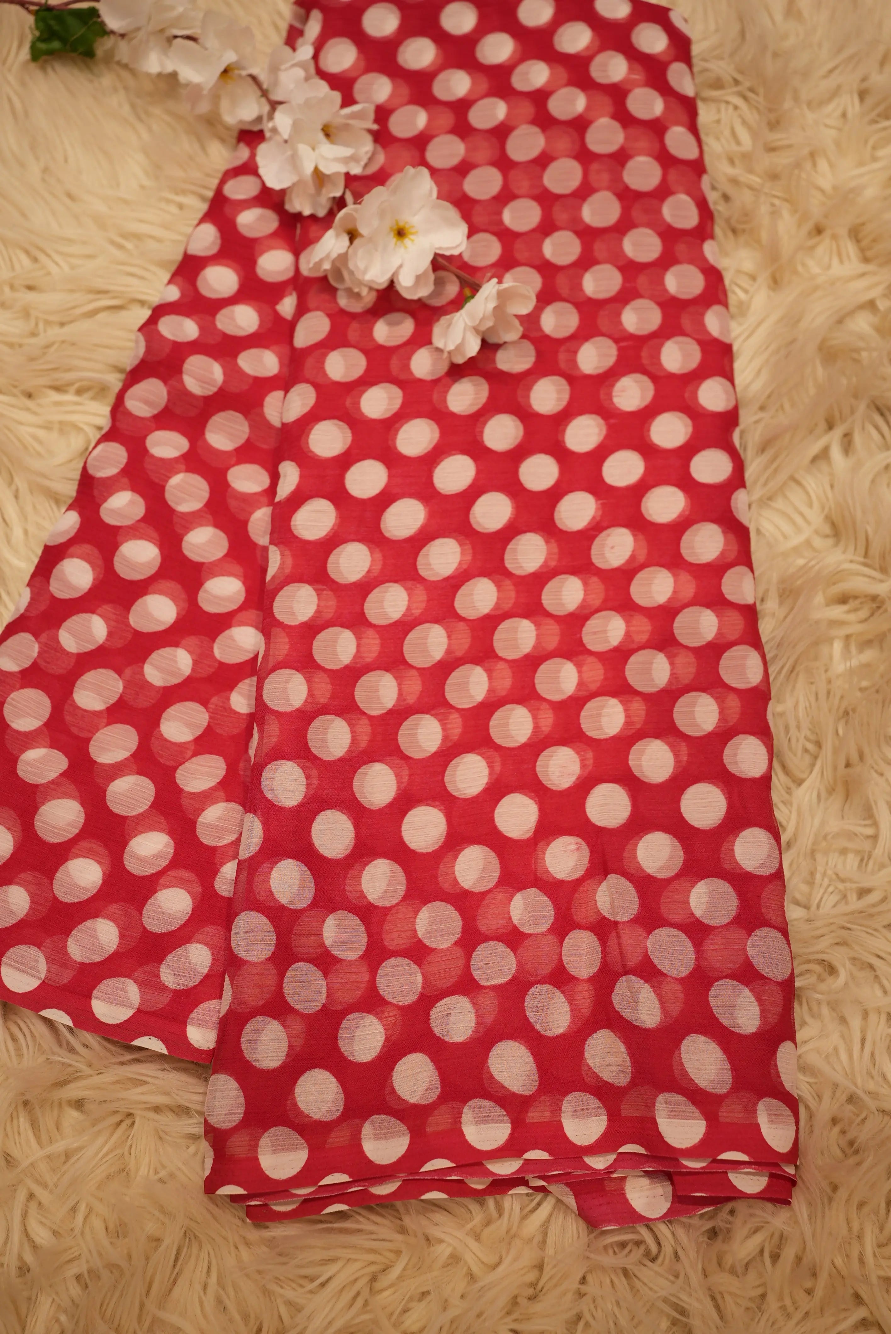 Retro Style Polka Dot Saree on Royal Chiffon Fabric