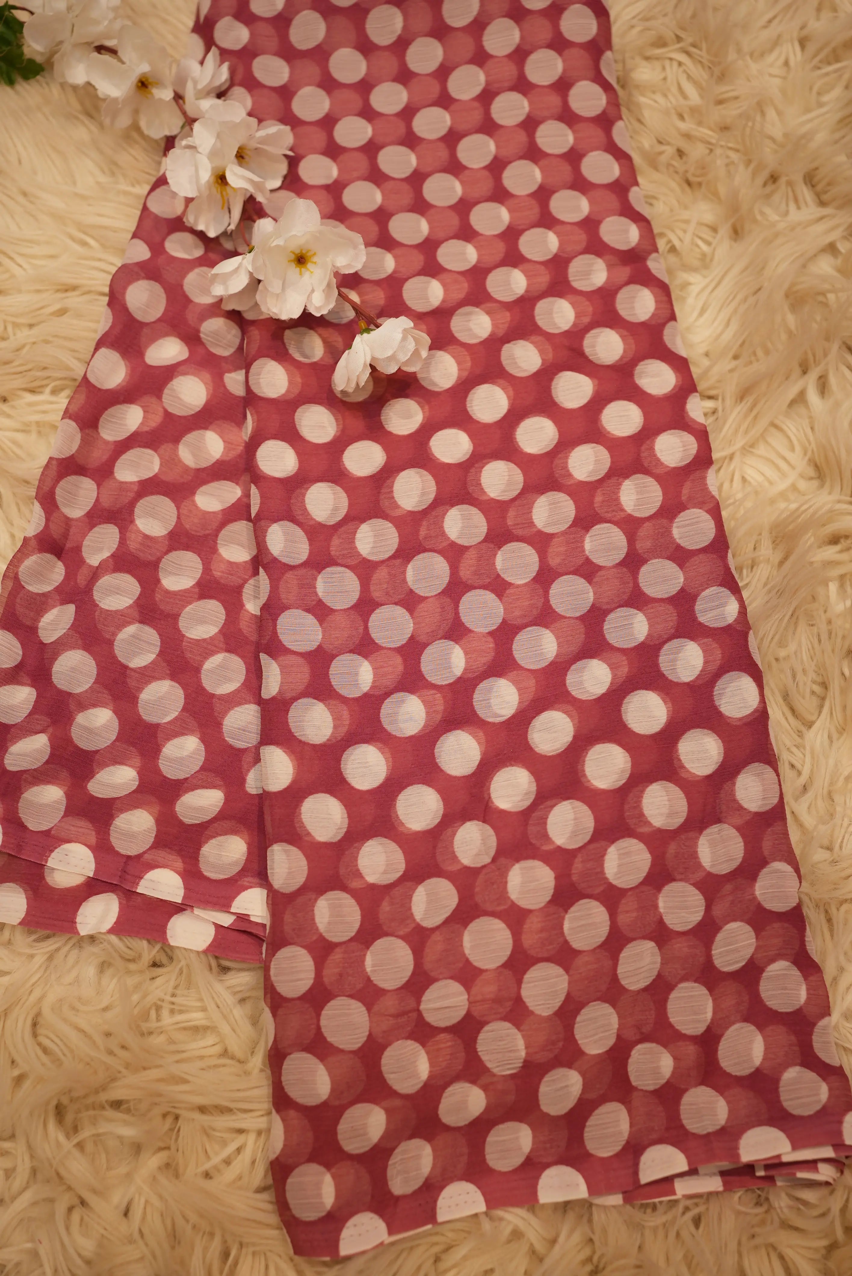 Retro Style Polka Dot Saree on Royal Chiffon Fabric