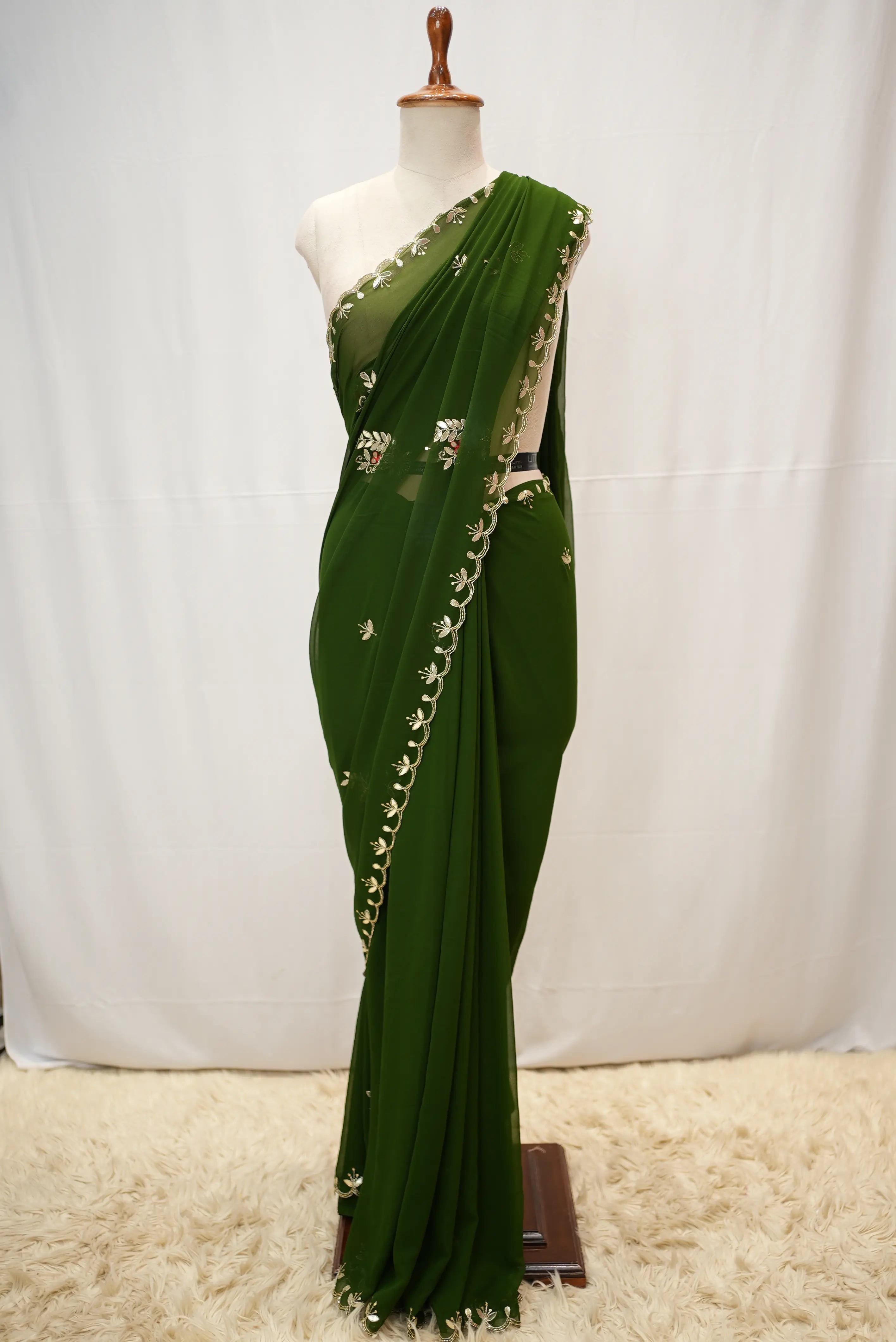 Pure Gotta Patti Work With Georgette fabric With Buti Work Rajputi Saree (With Blouse)
