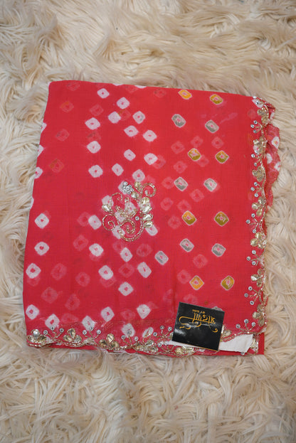 RAJASTHANI BANDHANI SAREE WITH GOTA PATTI & CUTDANA WORK BORDER ON ROAYL CHIFFON FABRIC (WITH RUNING BLOUSE) ##SR503