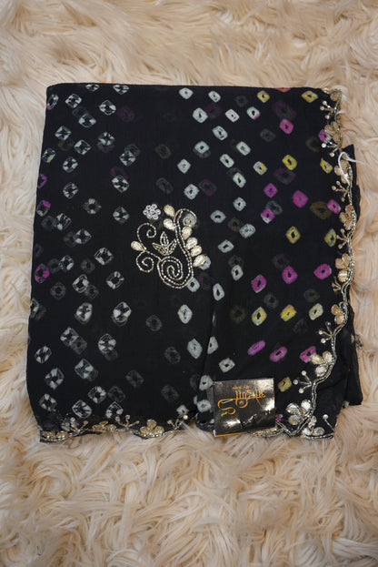 RAJASTHANI BANDHANI SAREE WITH GOTA PATTI & CUTDANA WORK BORDER ON ROAYL CHIFFON FABRIC (WITH RUNING BLOUSE) ##SR503