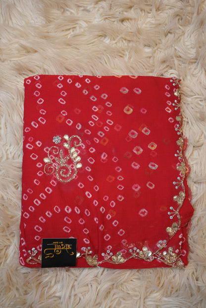 RAJASTHANI BANDHANI SAREE WITH GOTA PATTI & CUTDANA WORK BORDER ON ROAYL CHIFFON FABRIC (WITH RUNING BLOUSE) ##SR503