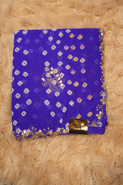 RAJASTHANI BANDHANI SAREE WITH GOTA PATTI & CUTDANA WORK BORDER ON ROAYL CHIFFON FABRIC (WITH RUNING BLOUSE) ##SR503