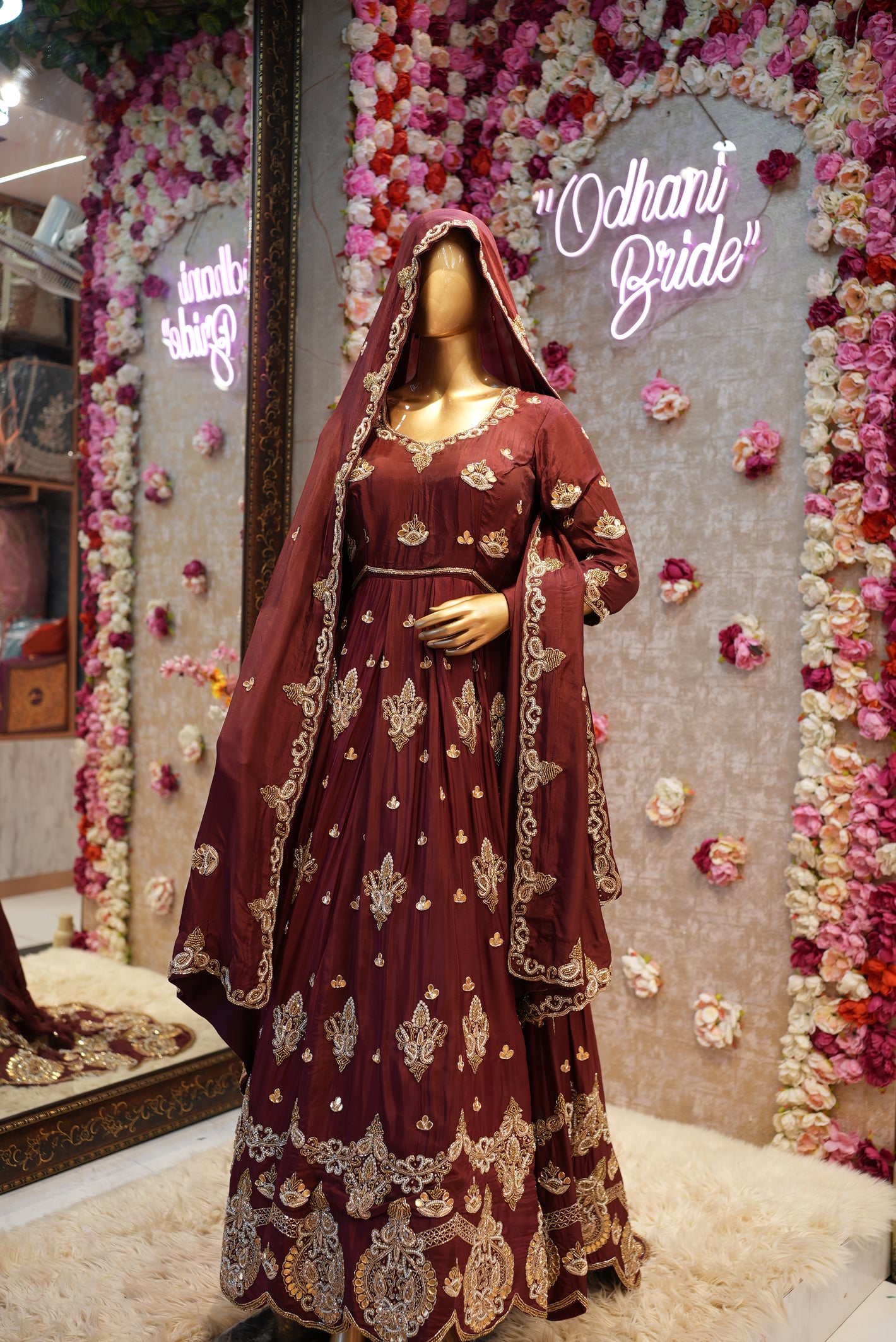 PURE HANDWORK BRIDAL WITH ZARDOSI HANDW0RK ON UPADA SILK FABRIC IN GOWN SHAPE WITH HEAVY HANDWORK DUPATTA ##BR02