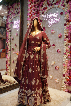 PURE HANDWORK BRIDAL WITH ZARDOSI HANDW0RK ON UPADA SILK FABRIC IN GOWN SHAPE WITH HEAVY HANDWORK DUPATTA ##BR02