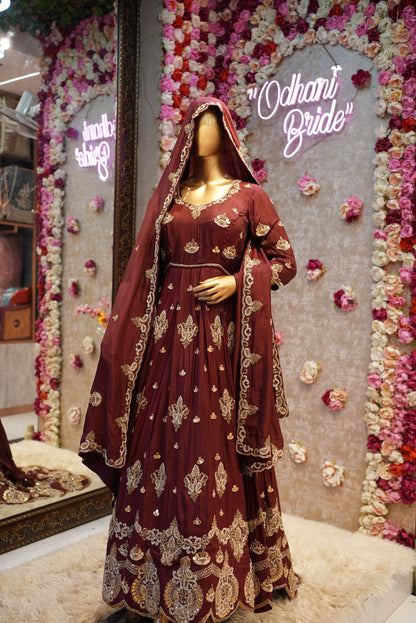 PURE HANDWORK BRIDAL WITH ZARDOSI HANDW0RK ON UPADA SILK FABRIC IN GOWN SHAPE WITH HEAVY HANDWORK DUPATTA ##BR02