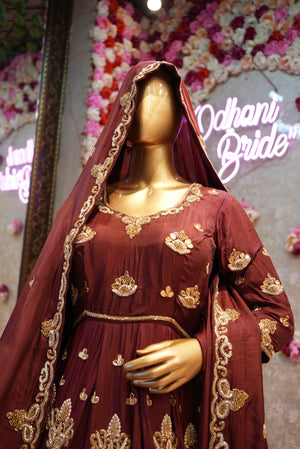 PURE HANDWORK BRIDAL WITH ZARDOSI HANDW0RK ON UPADA SILK FABRIC IN GOWN SHAPE WITH HEAVY HANDWORK DUPATTA ##BR02