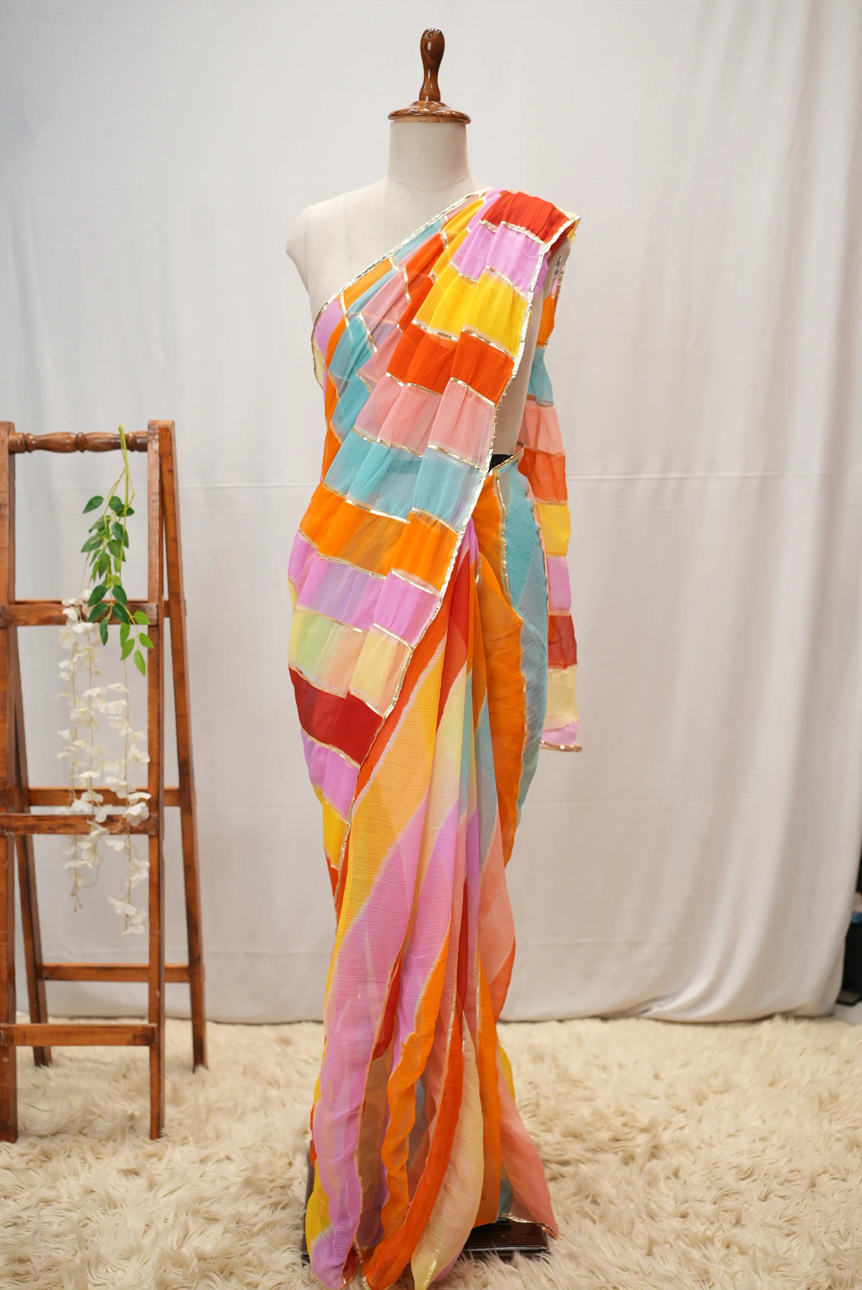 Rajasthani Traditional Leheriya Gota Work Saree
