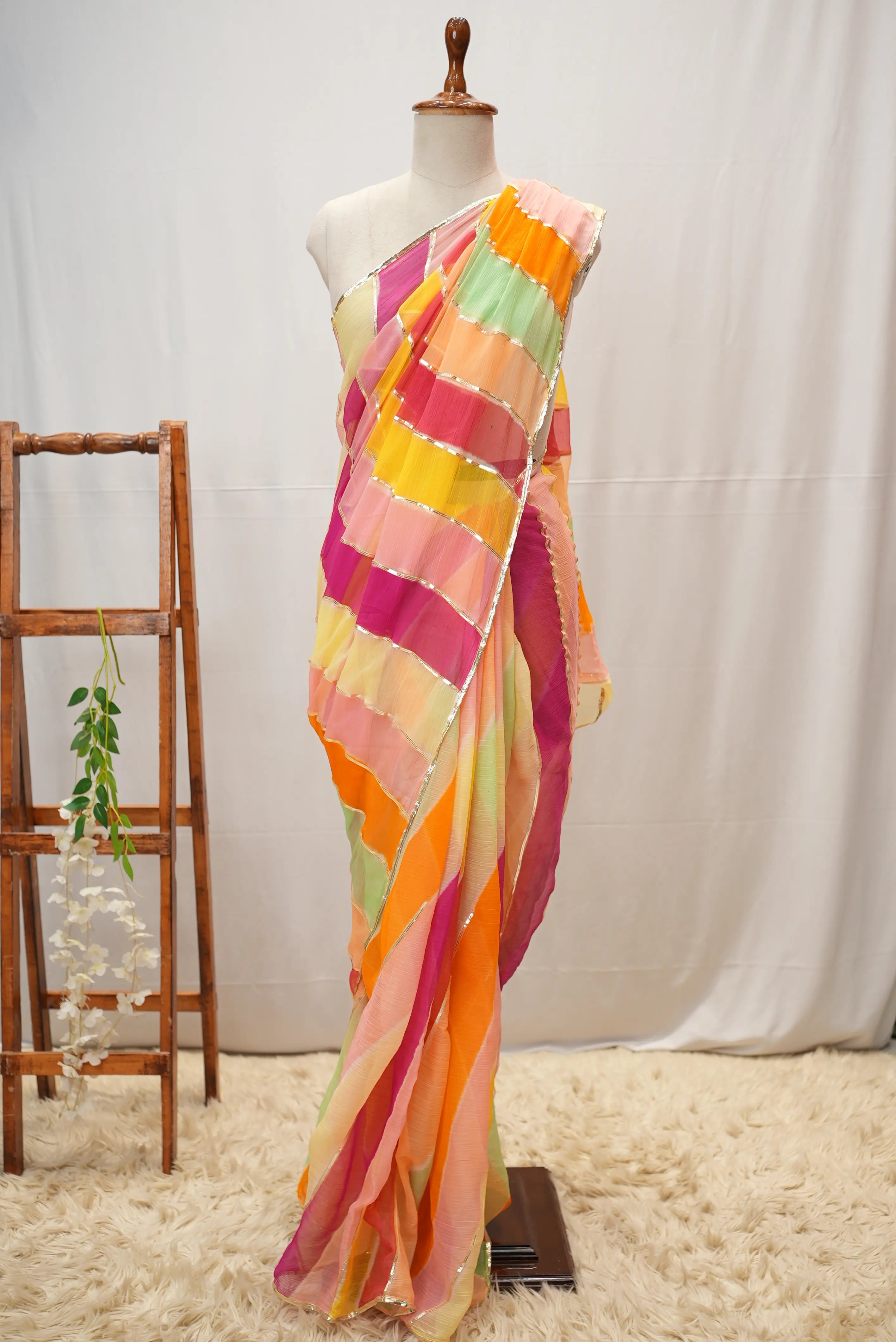 Rajasthani Traditional Leheriya Gota Work Saree