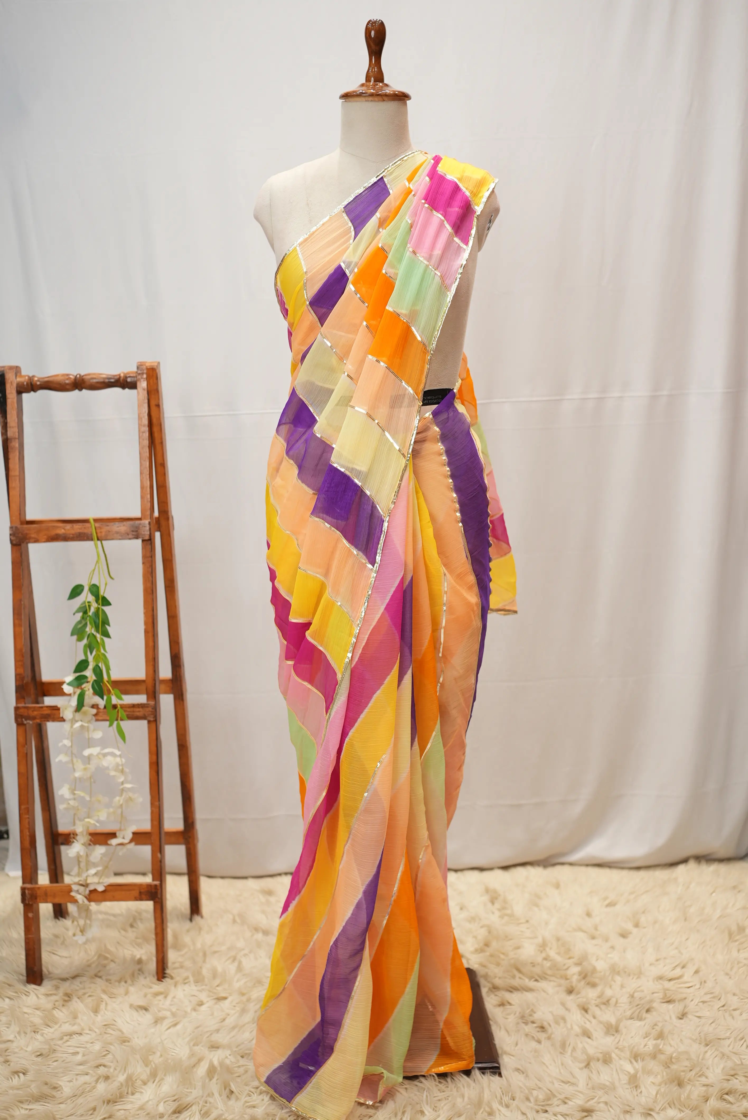 Rajasthani Traditional Leheriya Gota Work Saree
