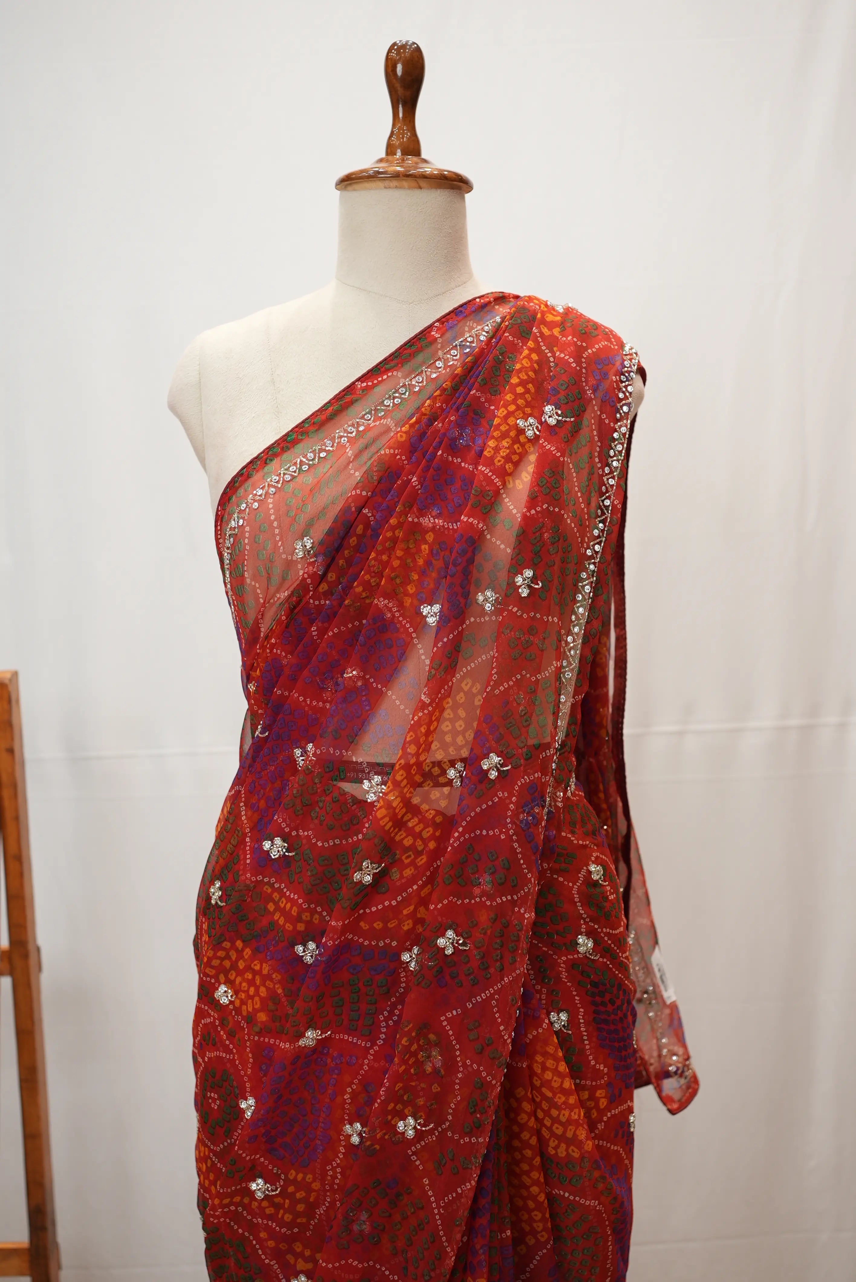Shekhawati Handwork Bandhani Saree With Buti Pattern (With Blouse)