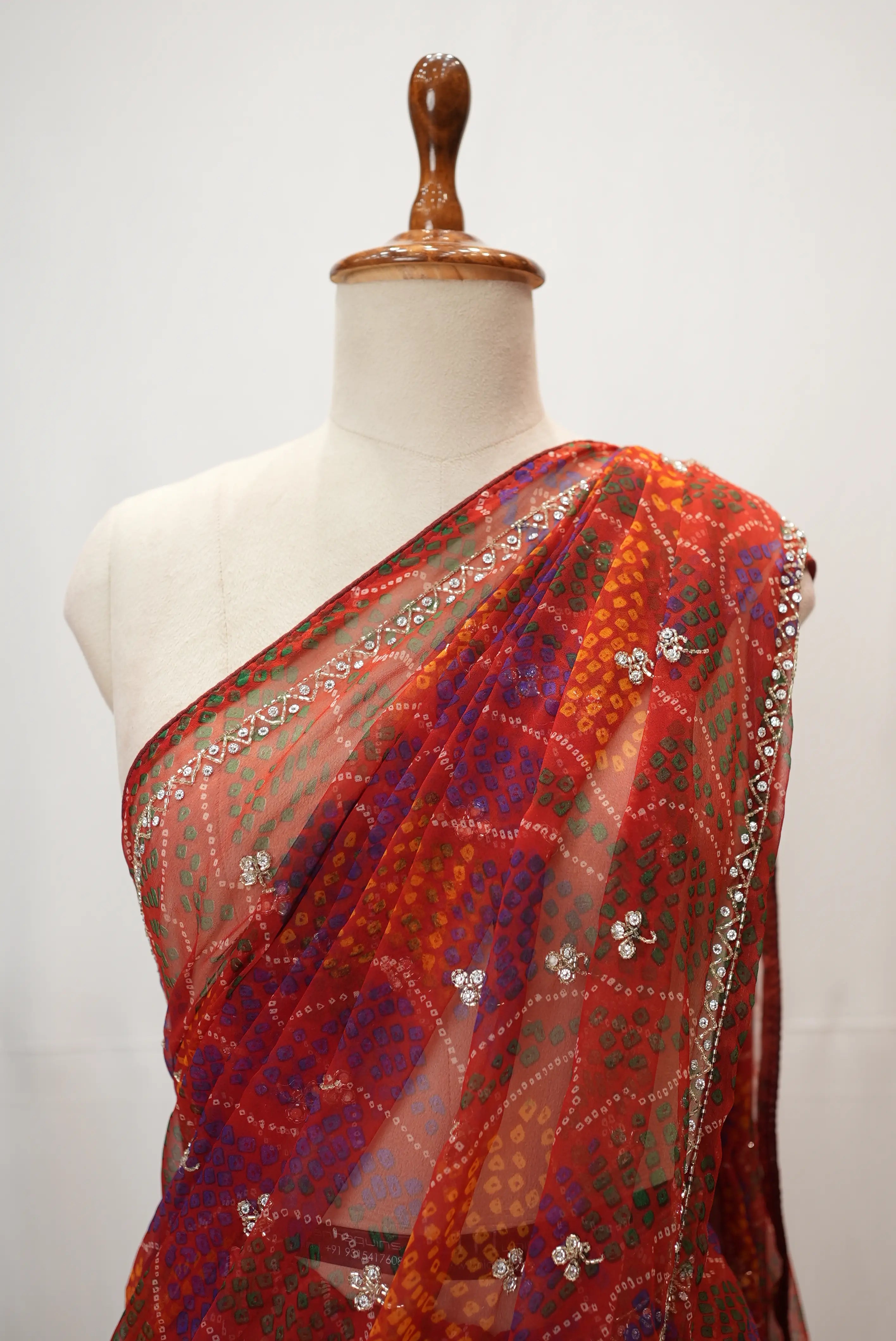 Shekhawati Handwork Bandhani Saree With Buti Pattern (With Blouse)