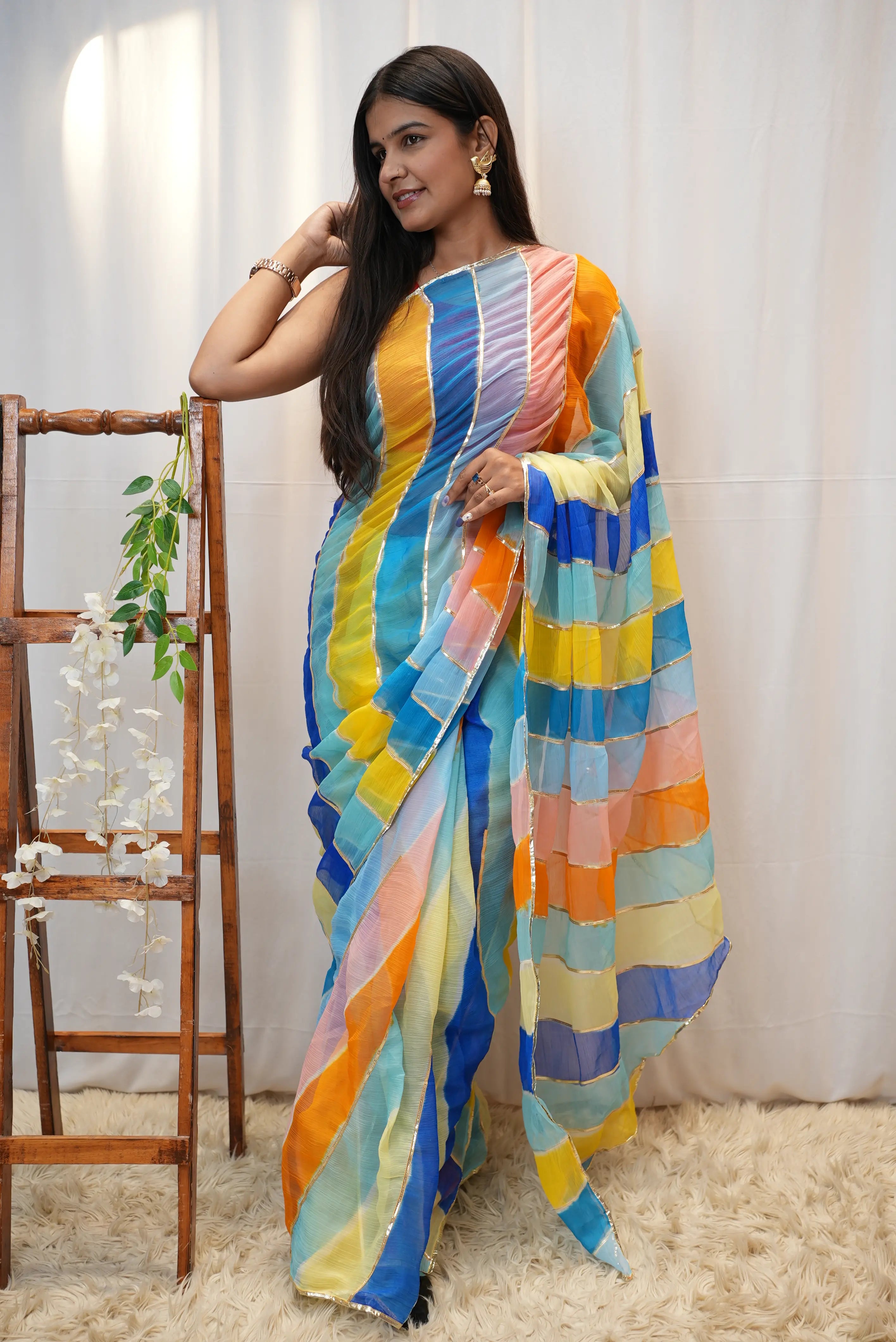 Rajasthani Traditional Leheriya Gota Work Saree