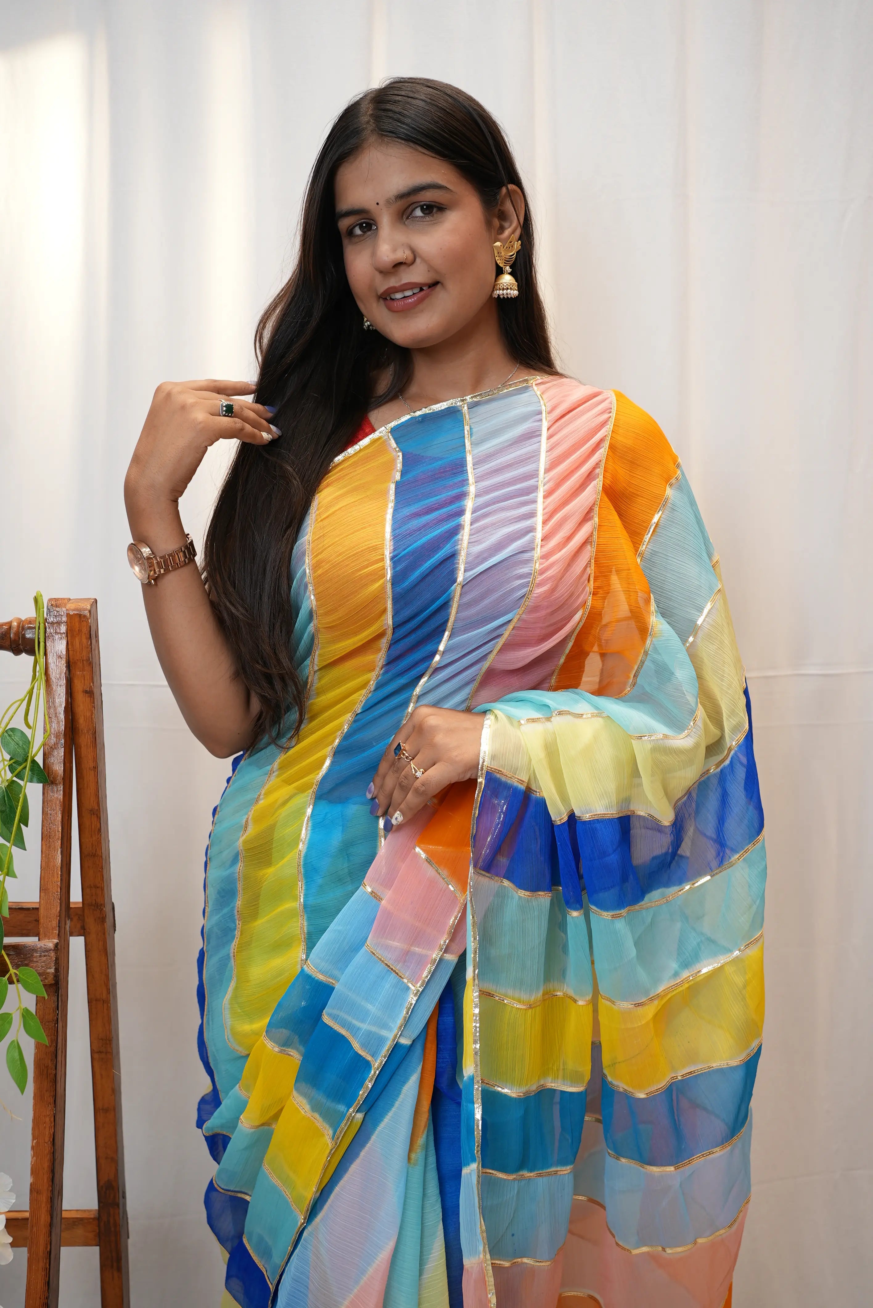 Rajasthani Traditional Leheriya Gota Work Saree