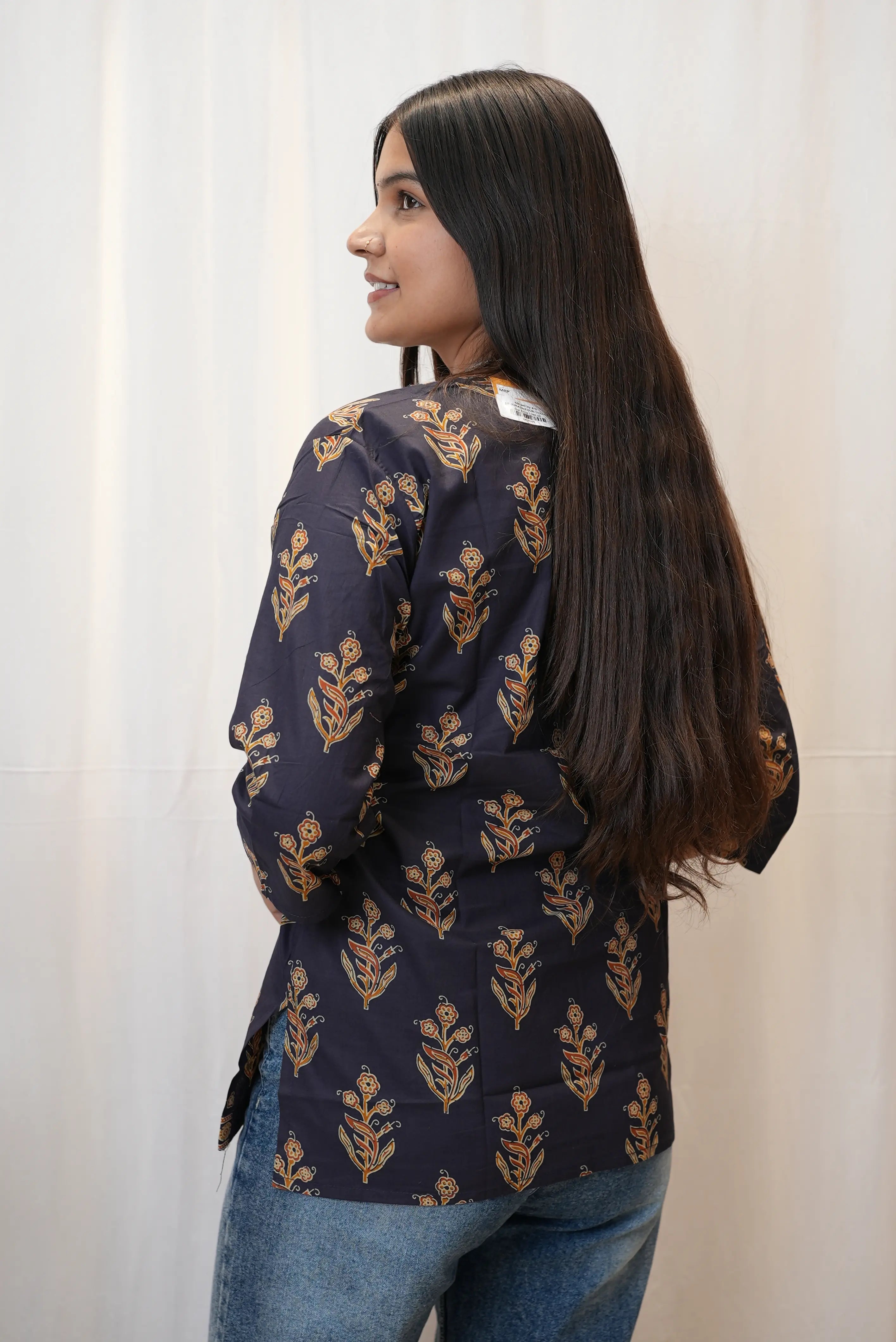 Elegant Floral Print V-Neck Cotton Kurti for Women | Everyday Ethnic Wear
