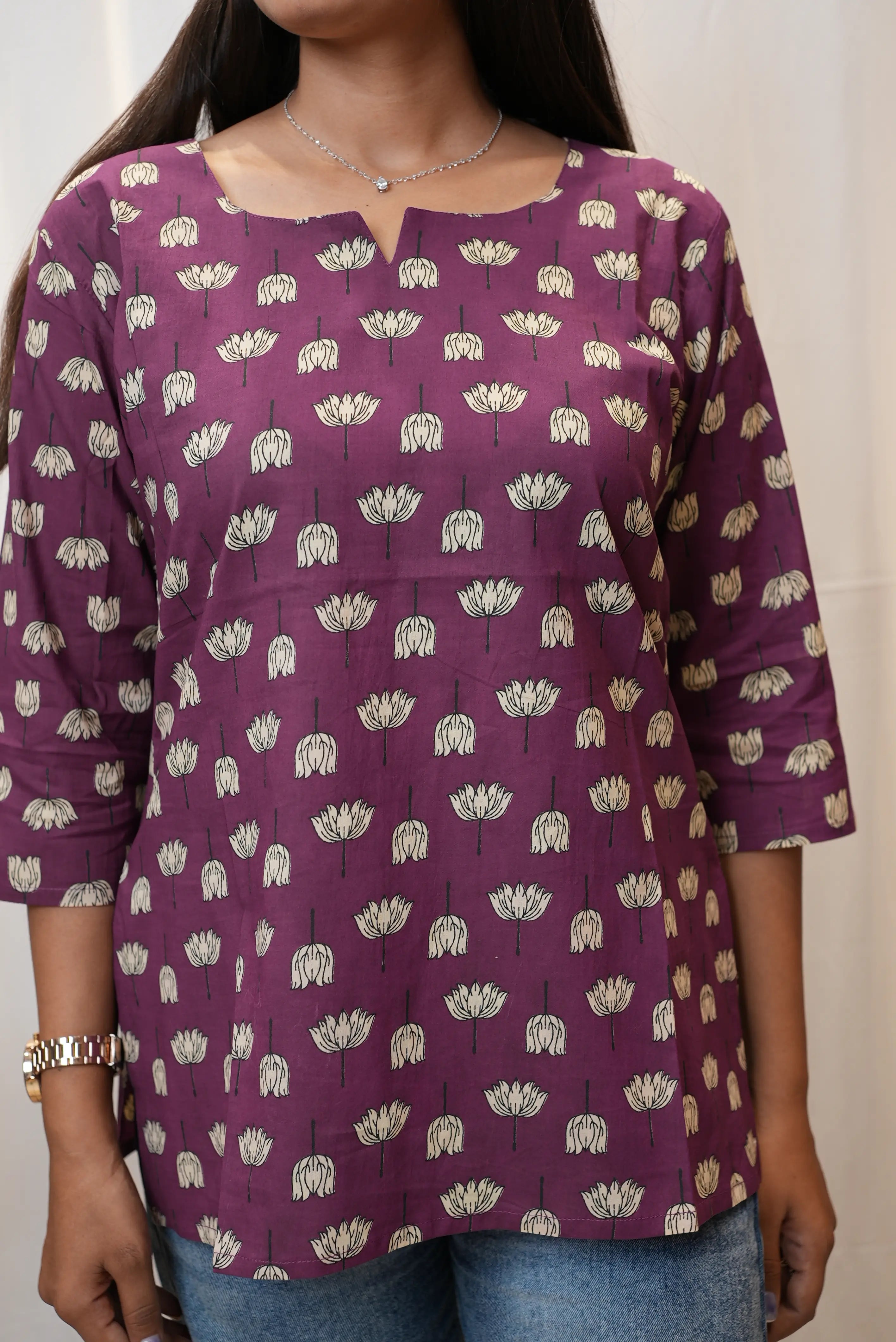 Purple Floral Printed Cotton Kurti for Women | Elegant Everyday Wear