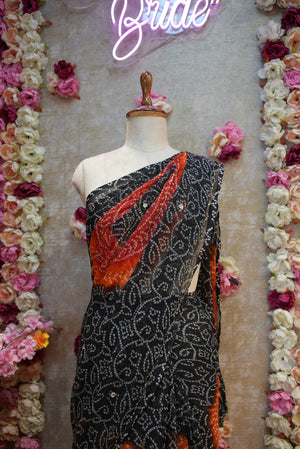 BLACK COLOUR BANDHANI SAREE WITH AARI & MIRROR WORK (WITH BLOUSE) ##SR500