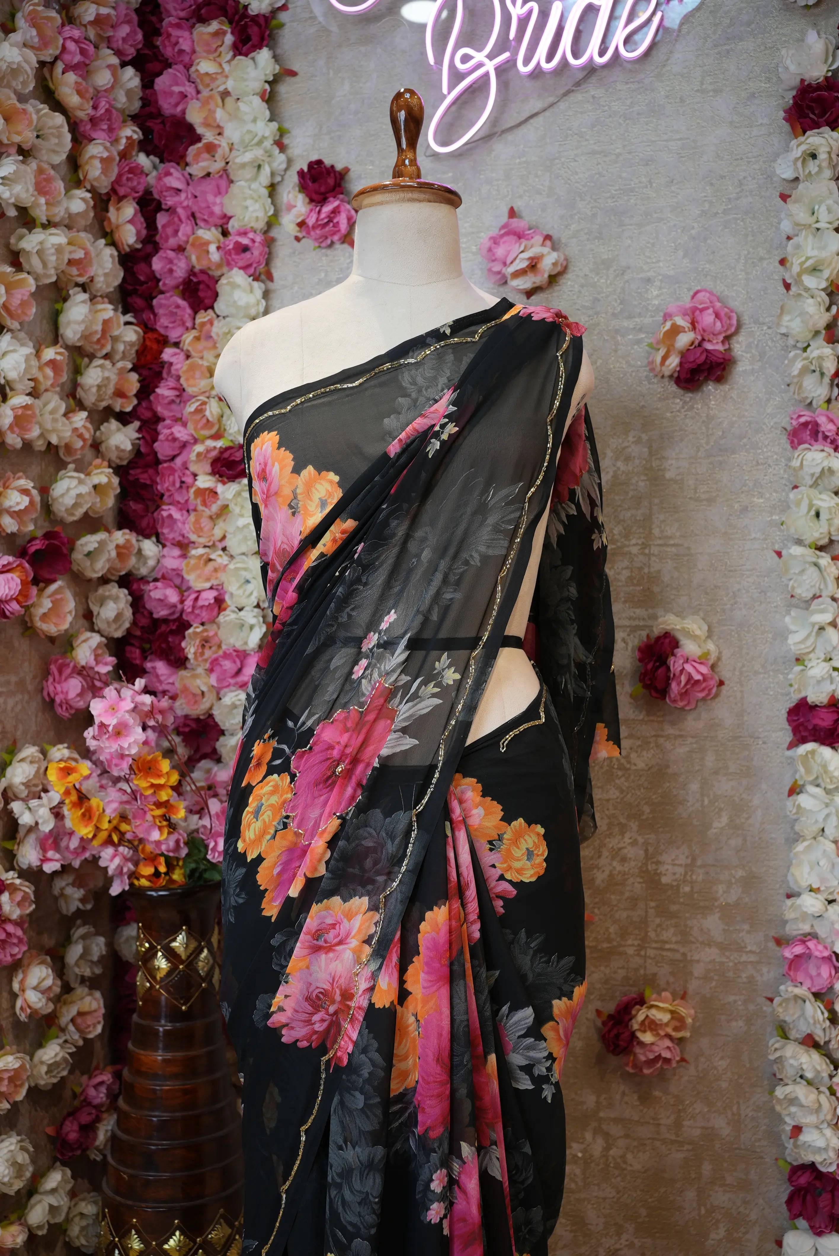Flower Print Georgette Saree with Cutdana Work
