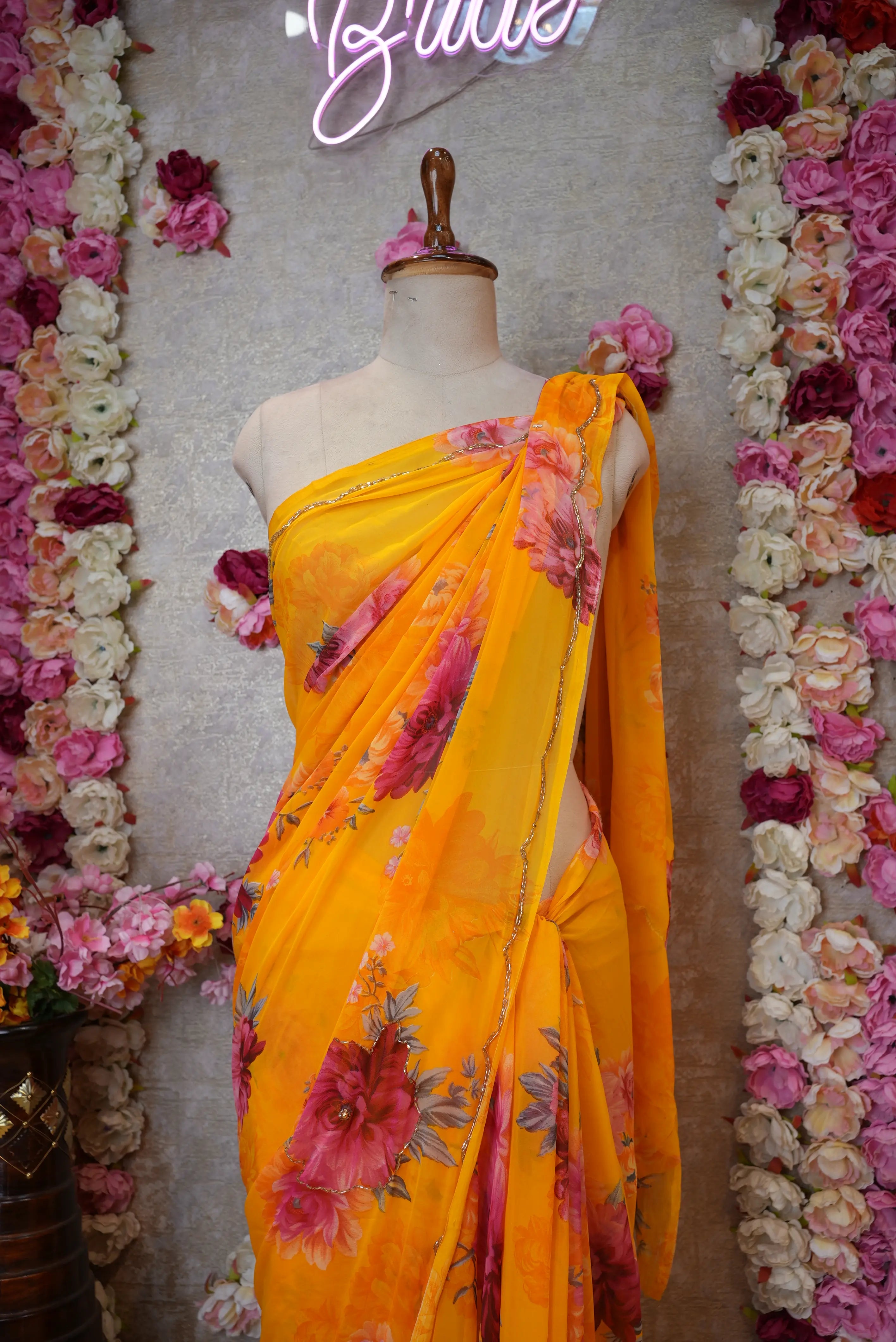 Flower Print Georgette Saree with Cutdana Work