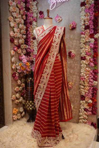 BRIDAL SPECIAL BLOOD RED COLOUR SAREE WITH GOTAPATTI WORK (WITH BLOUSE)   ##SR467