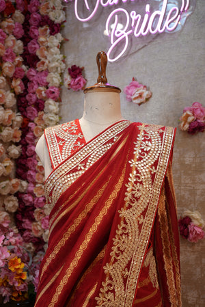 BRIDAL SPECIAL BLOOD RED COLOUR SAREE WITH GOTAPATTI WORK (WITH BLOUSE)   ##SR467