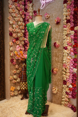 RAJASTHANI SAPECIAL THAKURJI CHIFFON SAREE WITH AARI TARI WORK AND JAAL PATTERN & PEACOCK DESIGN ##SR466