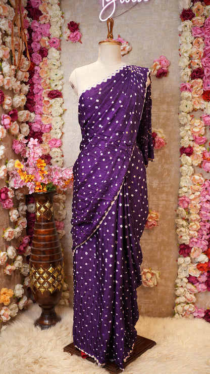 BANDHANI SAREE ON MODAL GAJJI FABIRC WITH TWO DESIGN BUNDI BANDHEJ & LAGDI PATTA (WITH BLOUSE) ##SR477