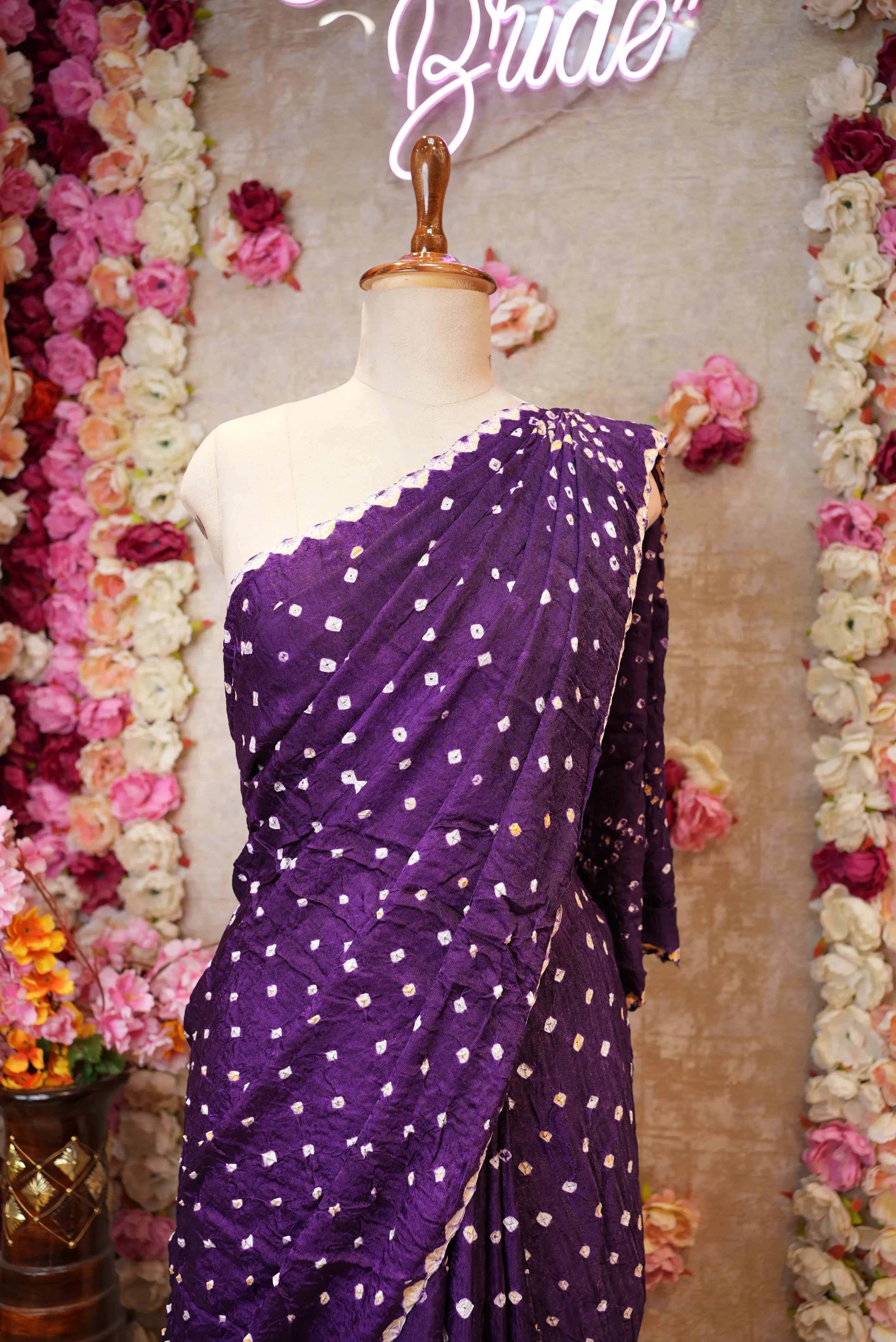 Bandhani Saree on Modal Gajji Fabric with Bundi Bandhej & Lagdi Patta (With Blouse)