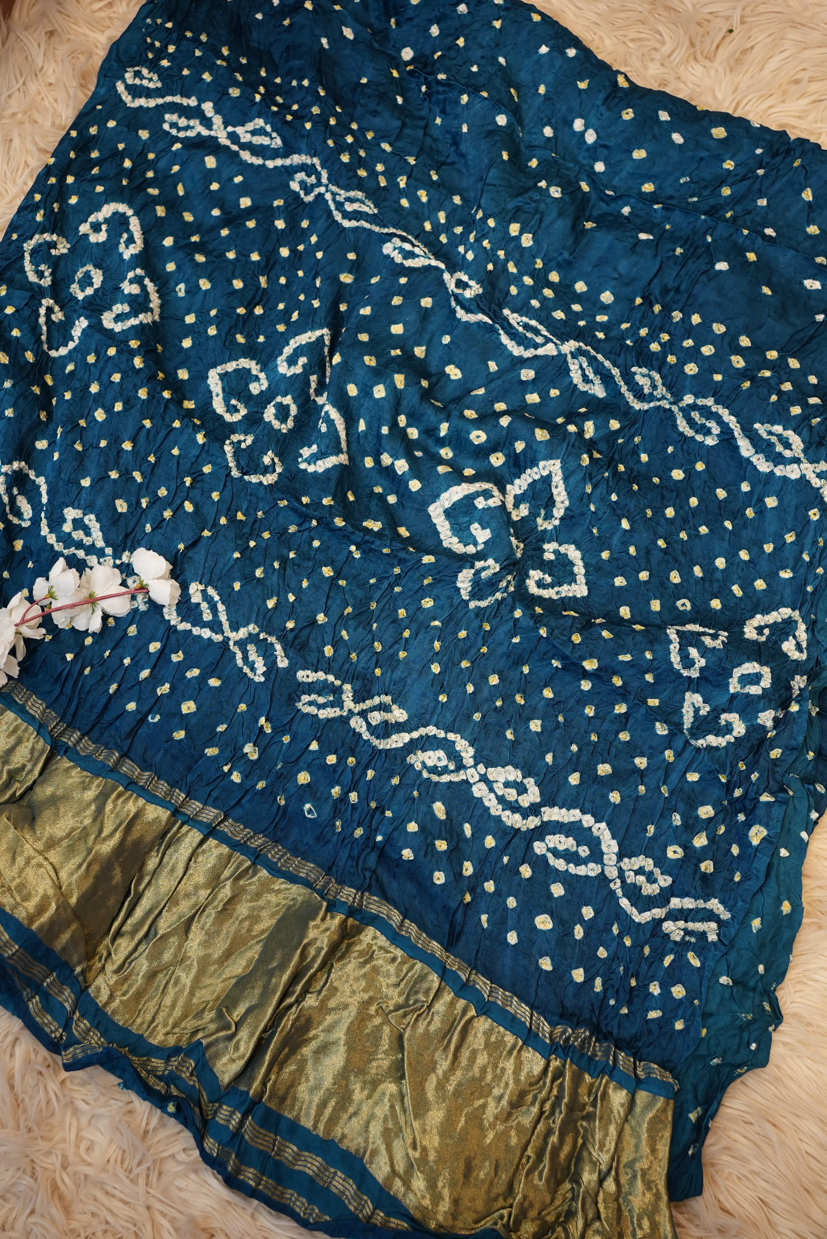 Bandhani Saree on Modal Gajji Fabric with Bundi Bandhej & Lagdi Patta (With Blouse)