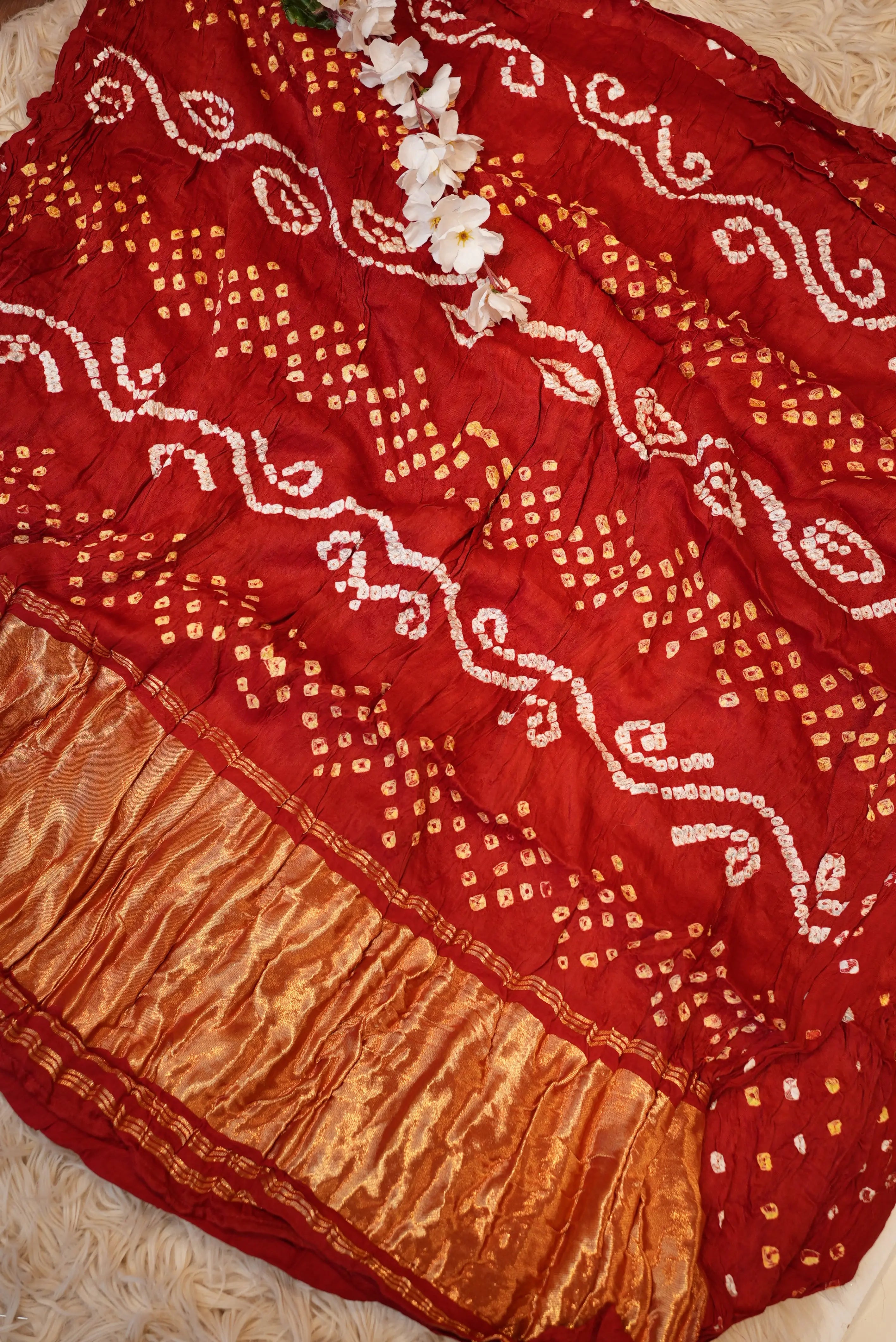 Bandhani Saree on Modal Gajji Fabric with Bundi Bandhej & Lagdi Patta (With Blouse)