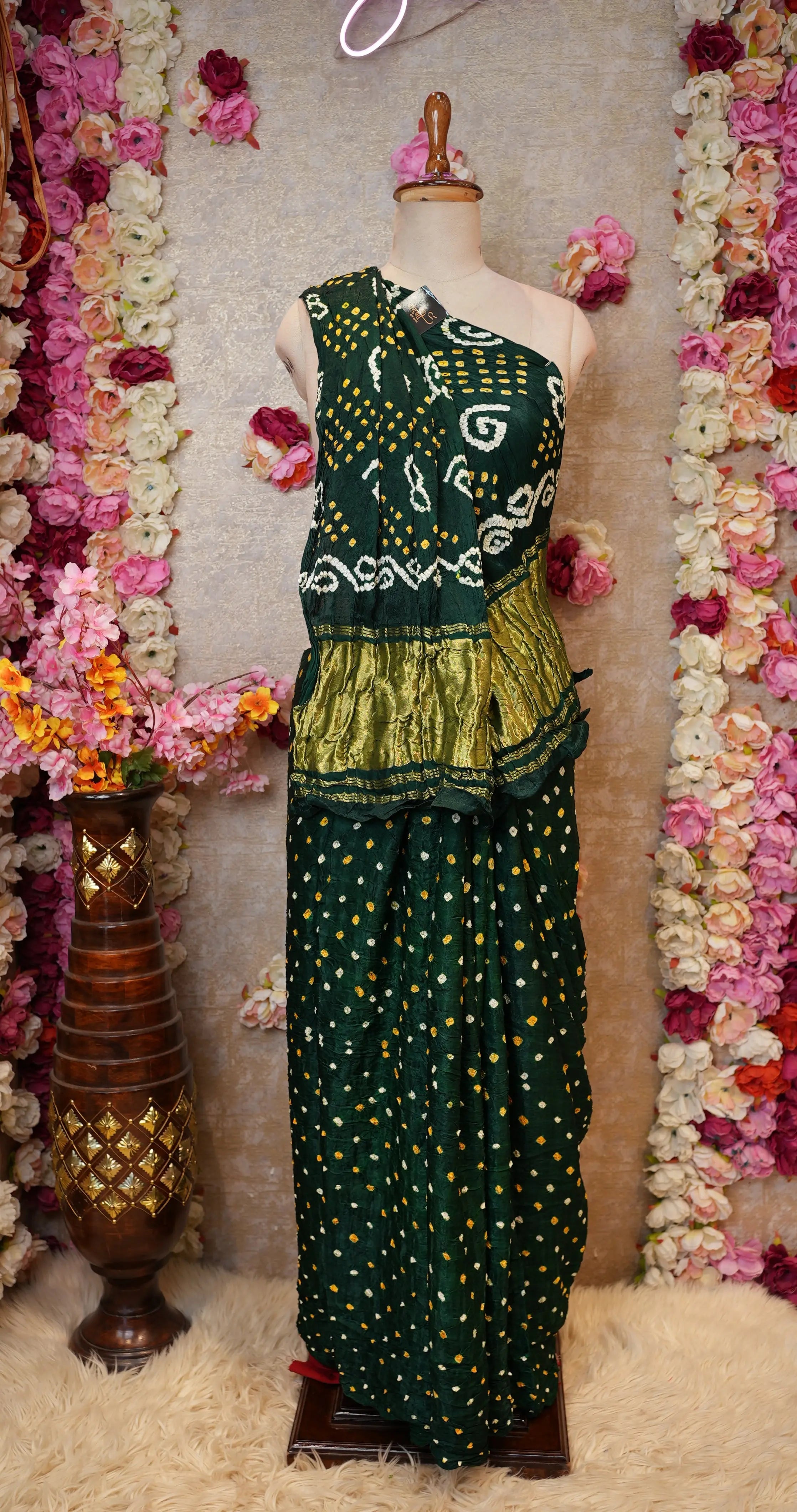 Bandhani Saree on Modal Gajji Fabric with Bundi Bandhej & Lagdi Patta (With Blouse)